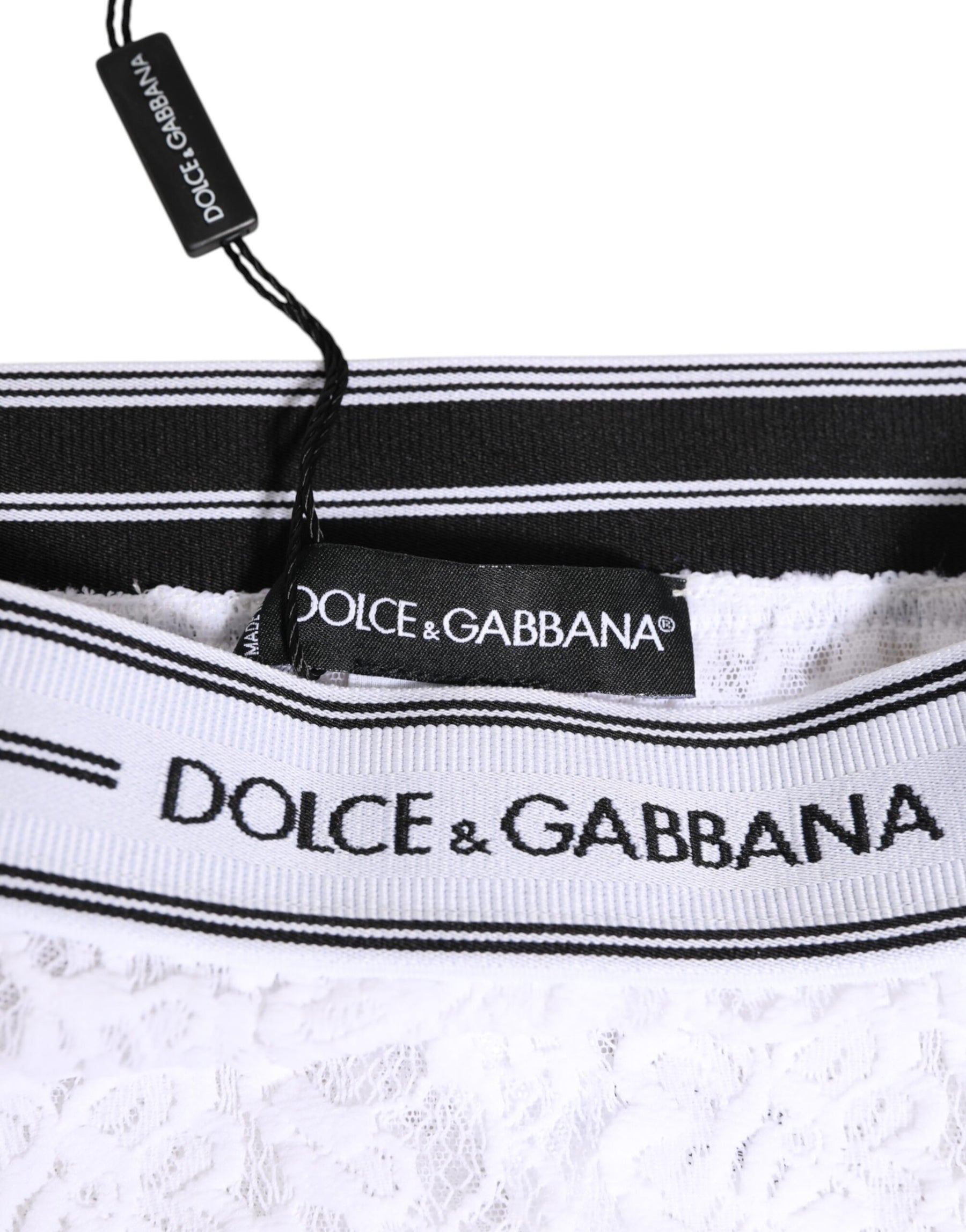 Dolce & Gabbana White Lace Slip Brief Logo Waistband Underwear | Regal Royce