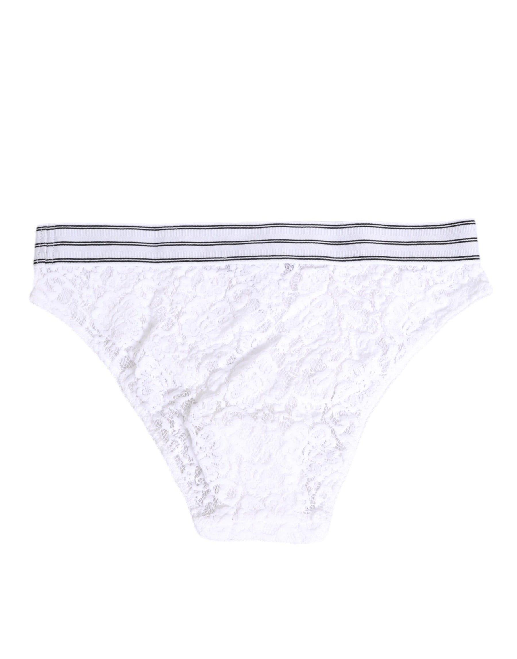 Dolce & Gabbana White Lace Slip Brief Logo Waistband Underwear | Regal Royce