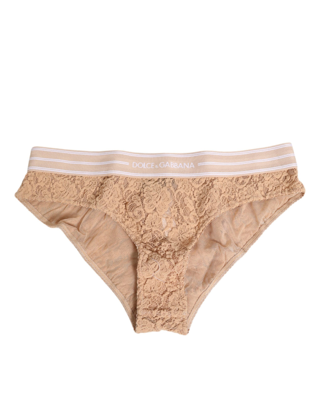 Dolce & Gabbana Beige Lace Brasiliano Briefs Logo Waistband Underwear