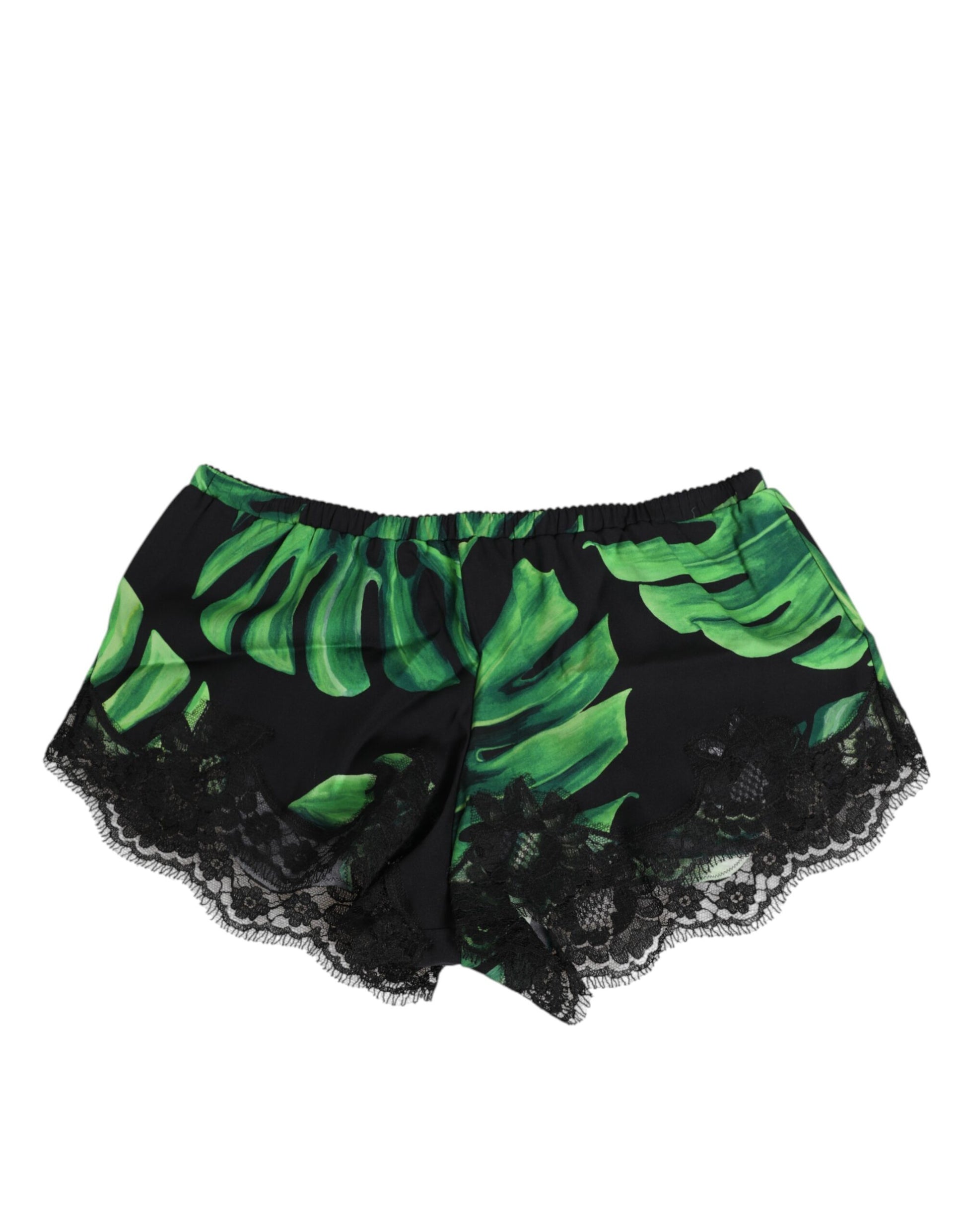 Dolce & Gabbana Black Green Tropical Print Lace Underwear