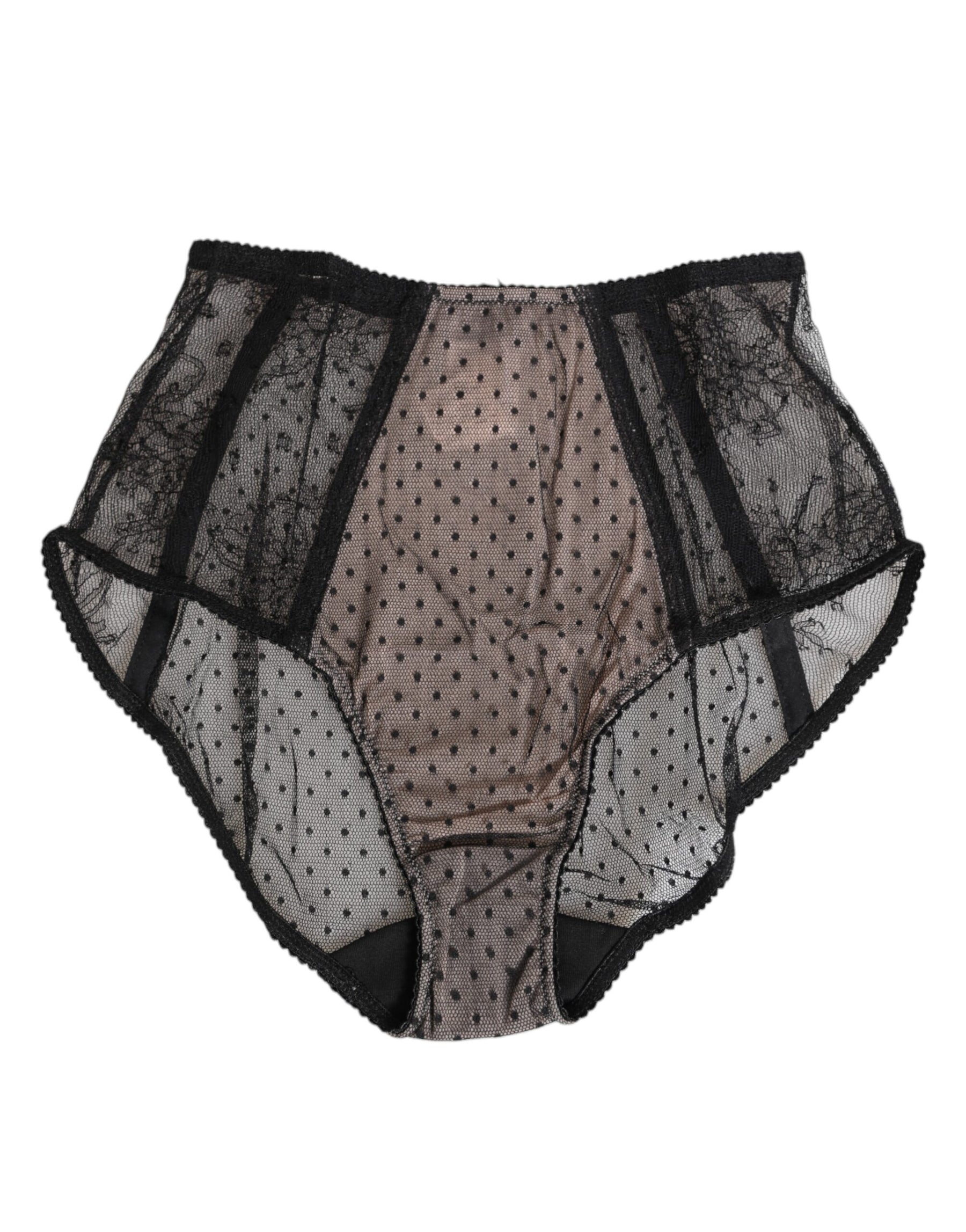 Dolce & Gabbana Black Sheer Polka Dot Lace High Waist Underwear | Regal Royce