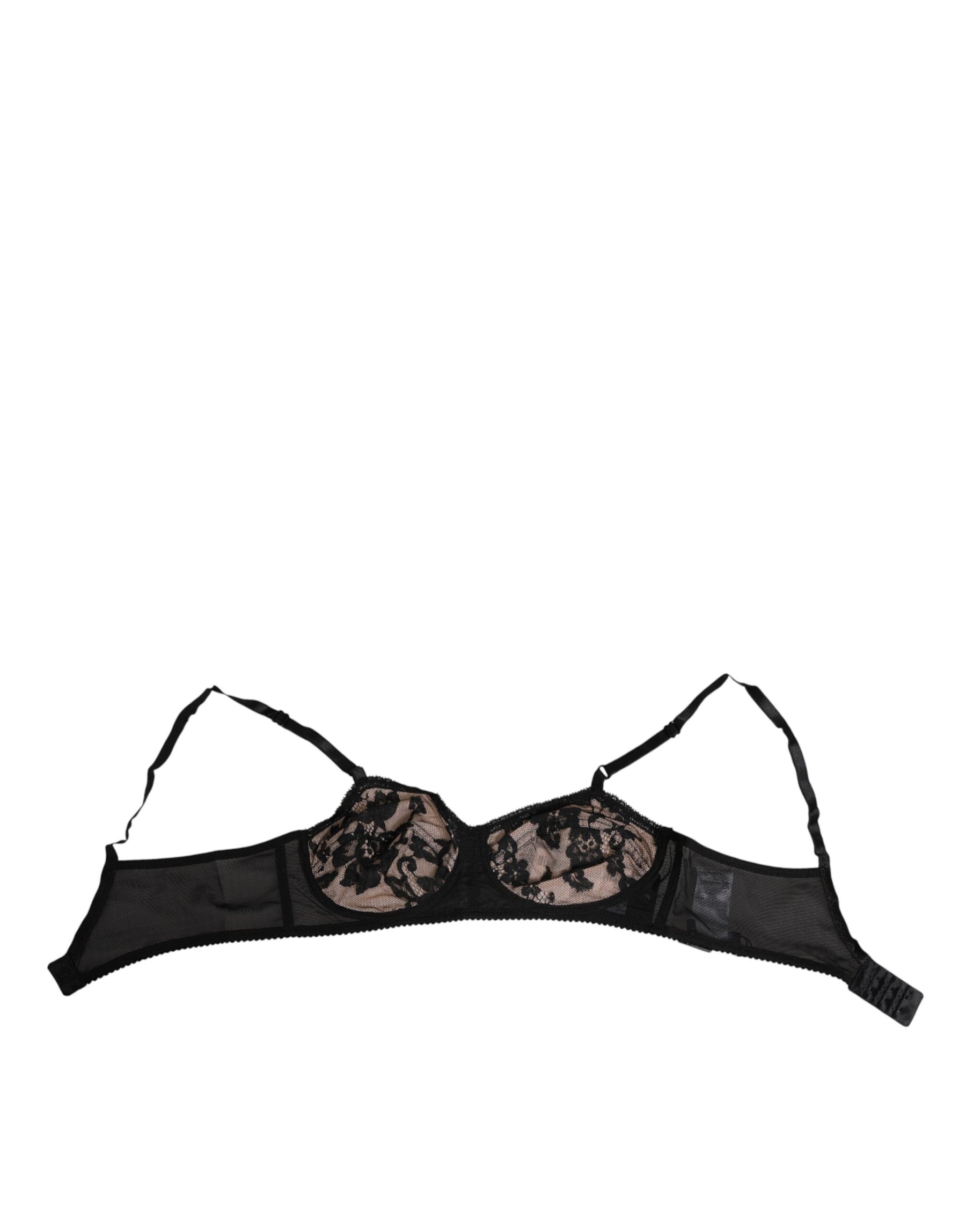 Dolce & Gabbana Black Nude Floral Lace Sheer Bra Underwear | Regal Royce