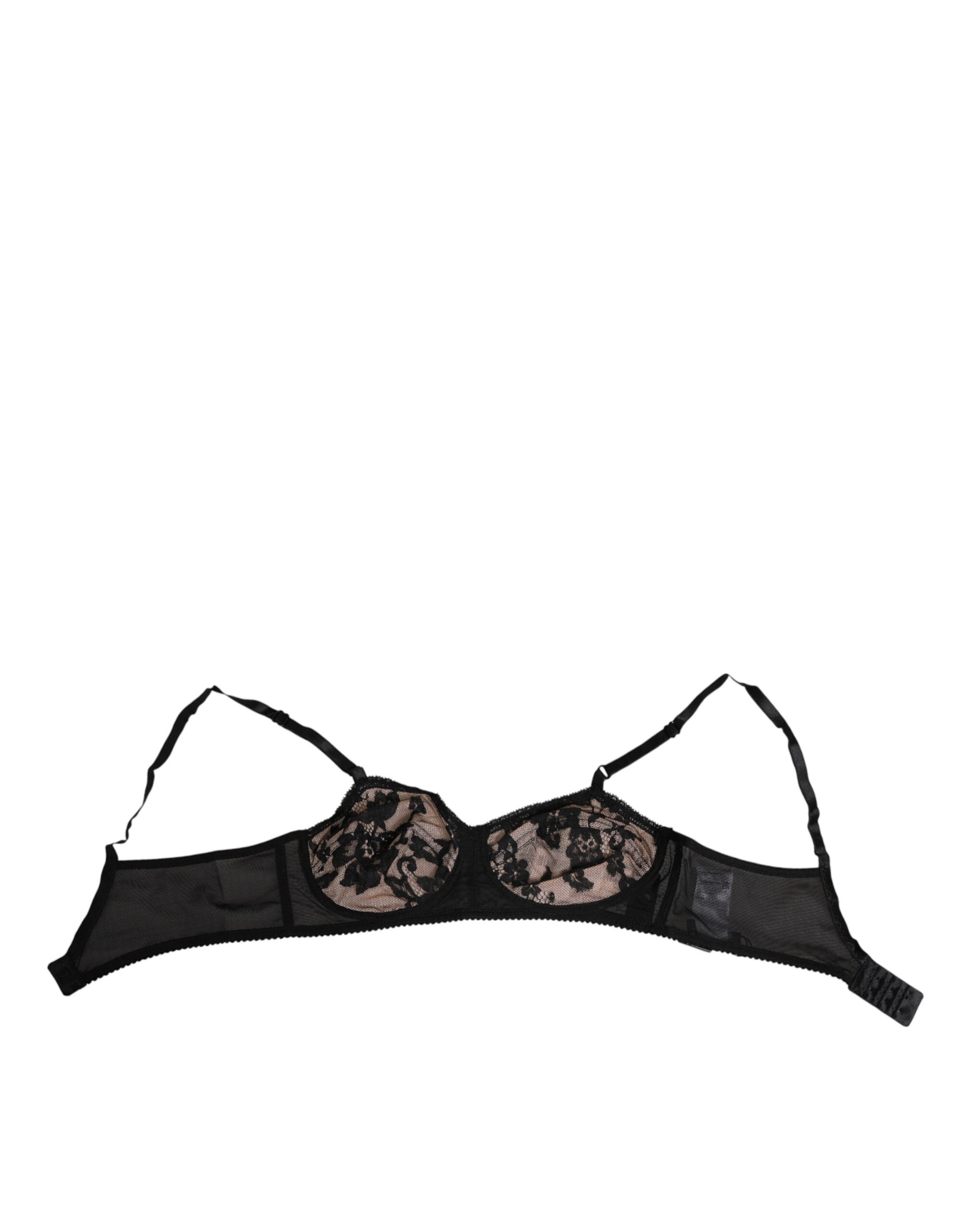 Dolce & Gabbana Black Nude Floral Lace Sheer Bra Underwear