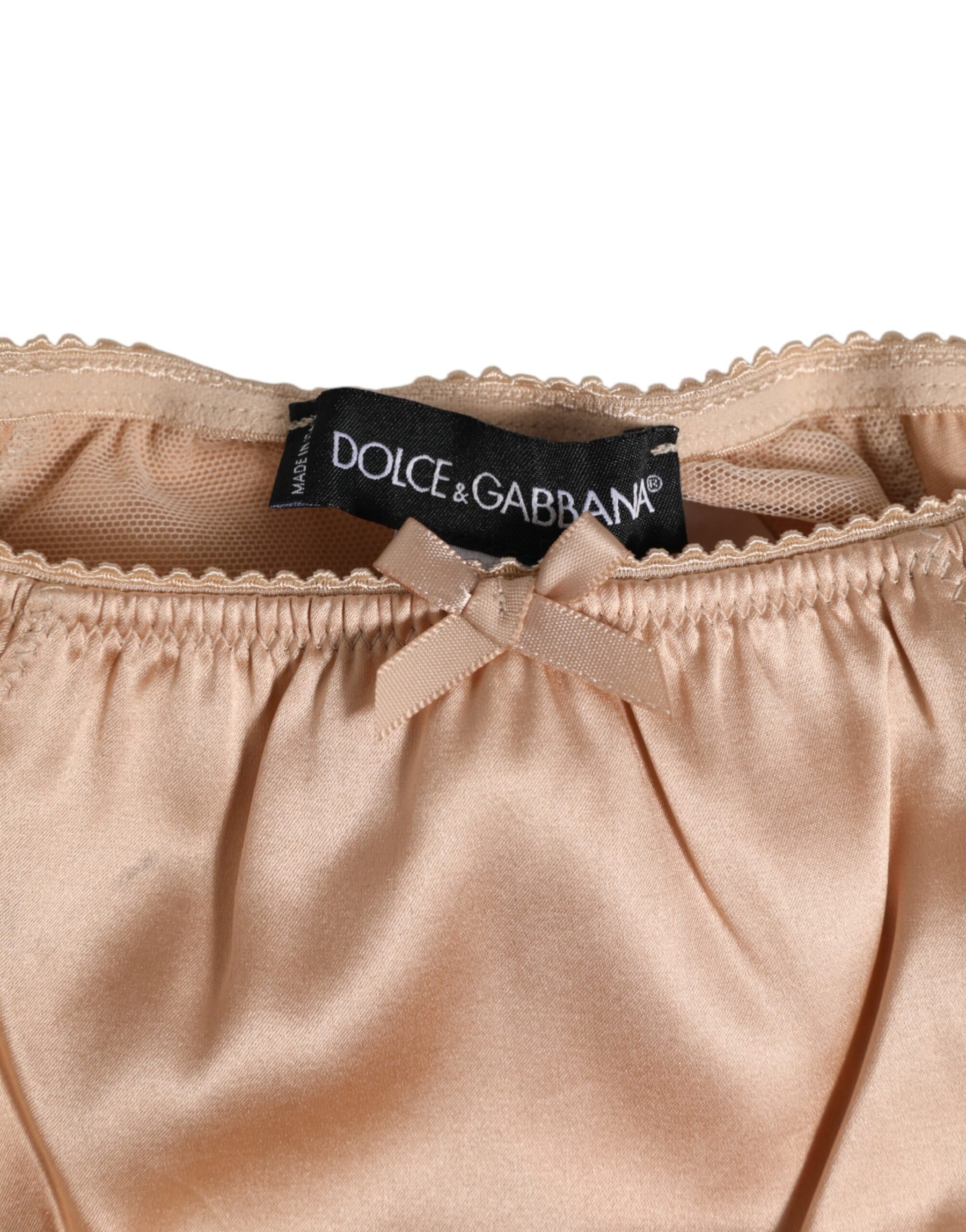 Dolce & Gabbana Nude Beige Silk Satin Bow Lace Trim Underwear | Regal Royce