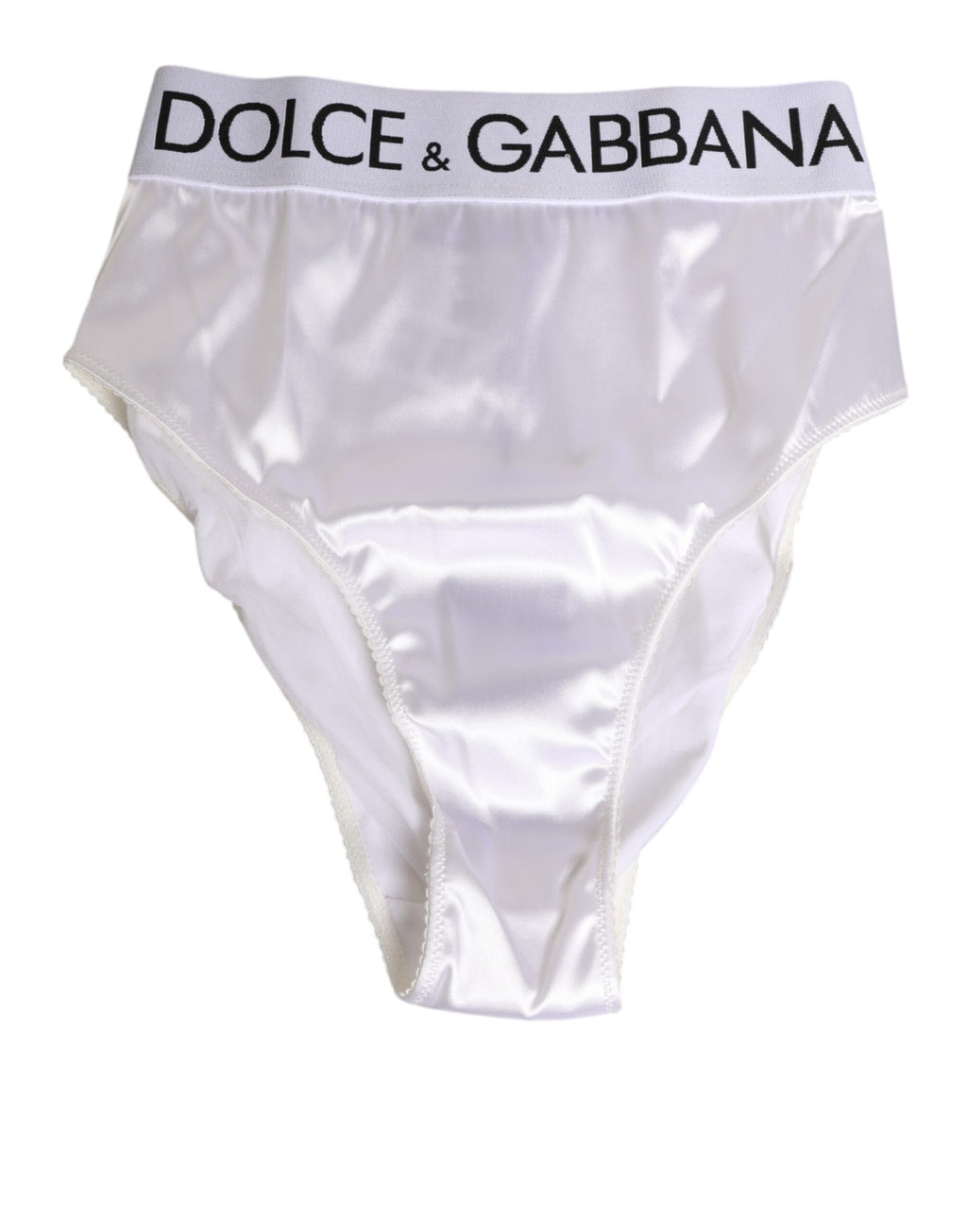 Dolce & Gabbana White Satin High-Waist Brief Logo Women Underwear