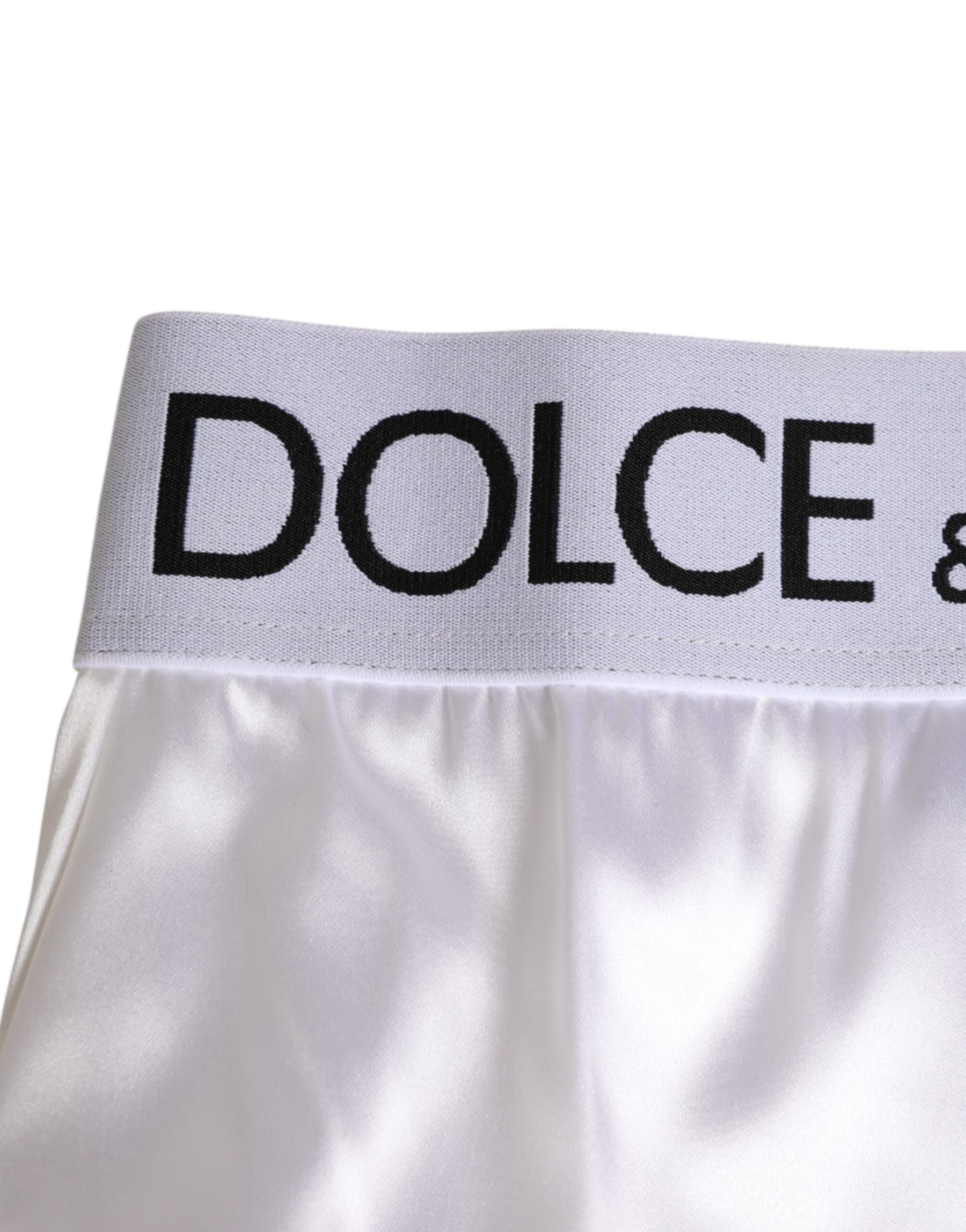 Dolce & Gabbana White Satin High-Waist Brief Logo Women Underwear | Regal Royce