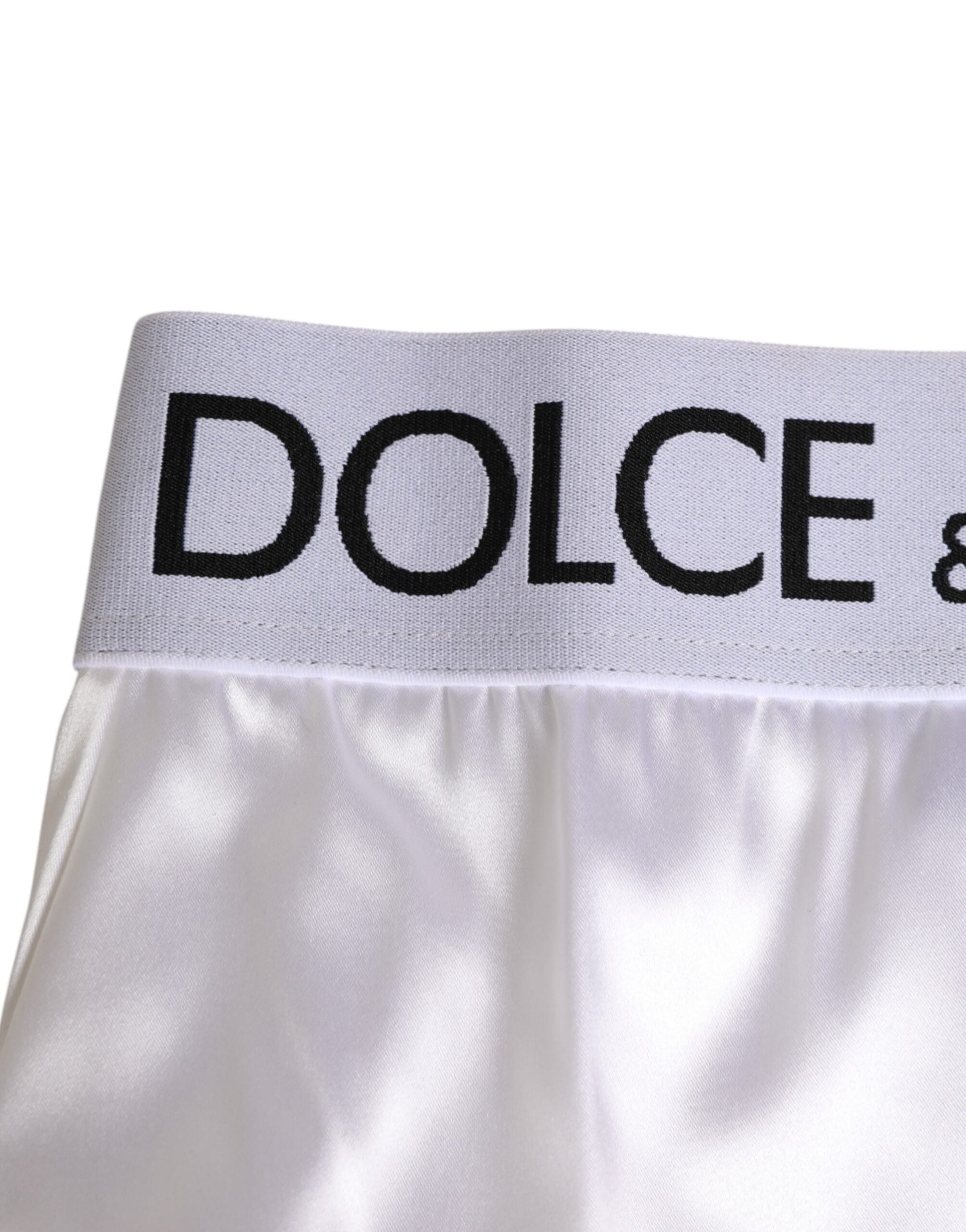 Dolce & Gabbana White Satin High-Waist Brief Logo Women Underwear
