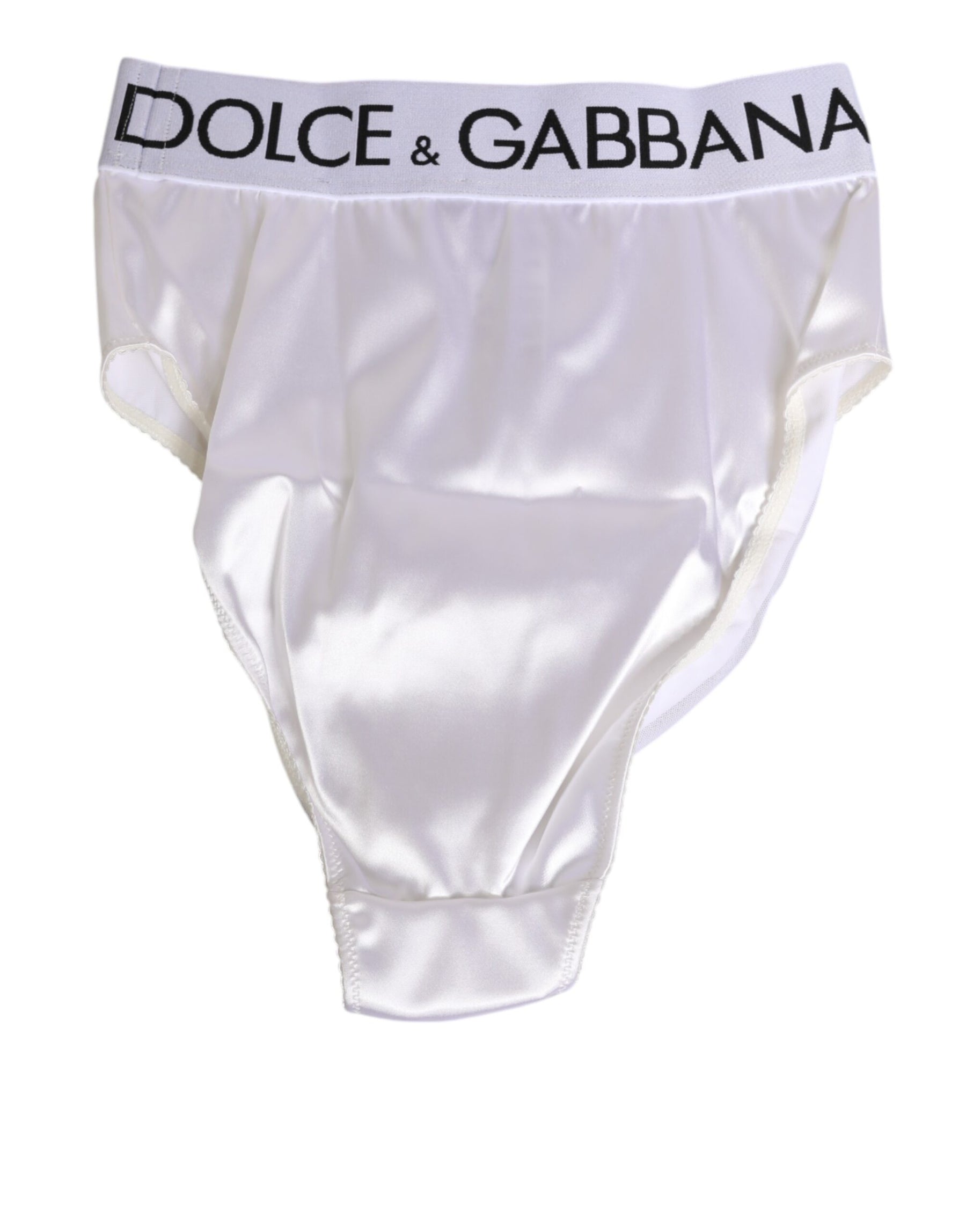 Dolce & Gabbana White Satin High-Waist Brief Logo Women Underwear | Regal Royce