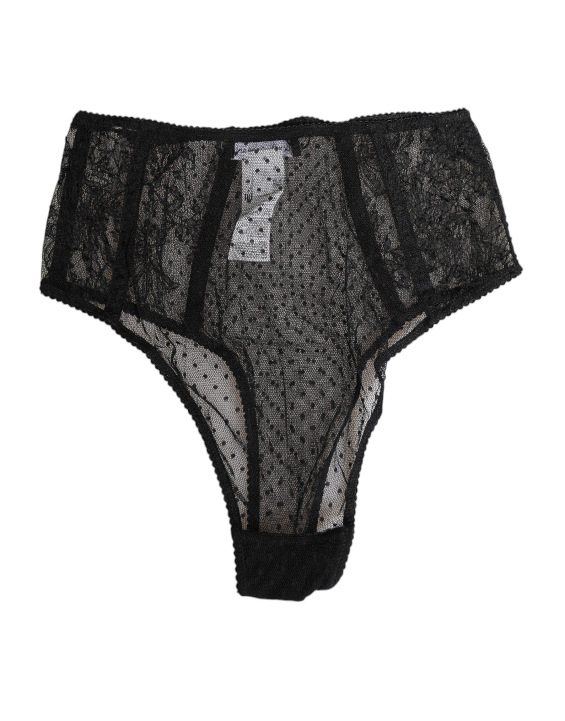 Dolce & Gabbana Black Lace Polka Dot Mesh High Waist Underwear | Regal Royce