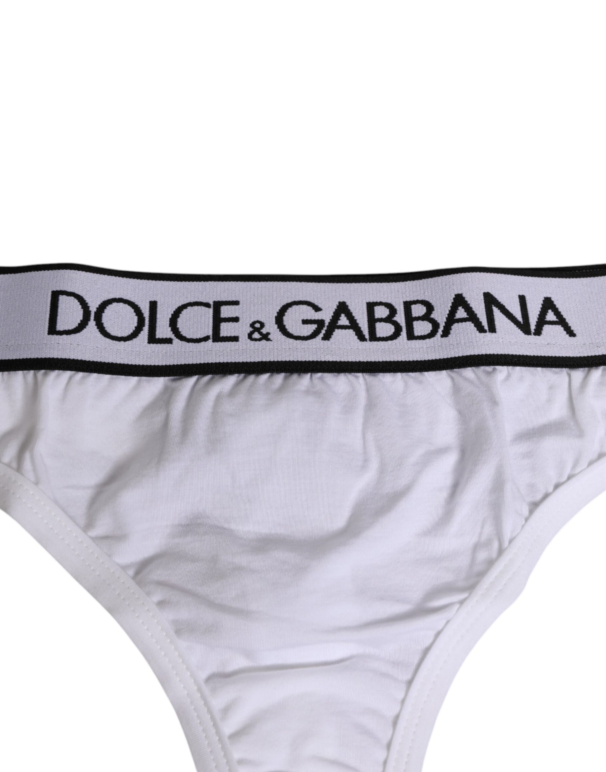 Dolce & Gabbana White Logo Waistband Modal Cotton Thong  Underwear