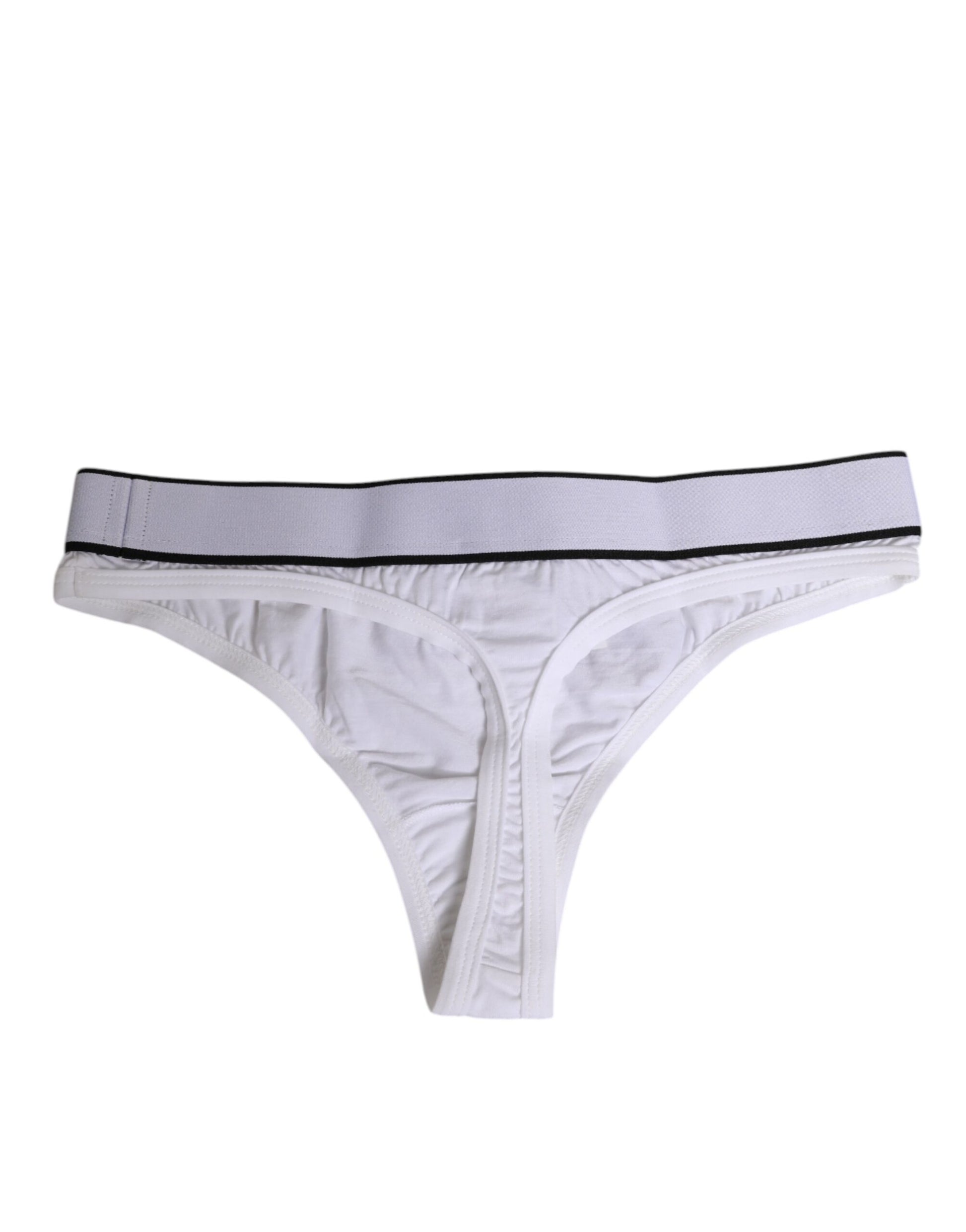 Dolce & Gabbana White Logo Waistband Modal Cotton Thong  Underwear