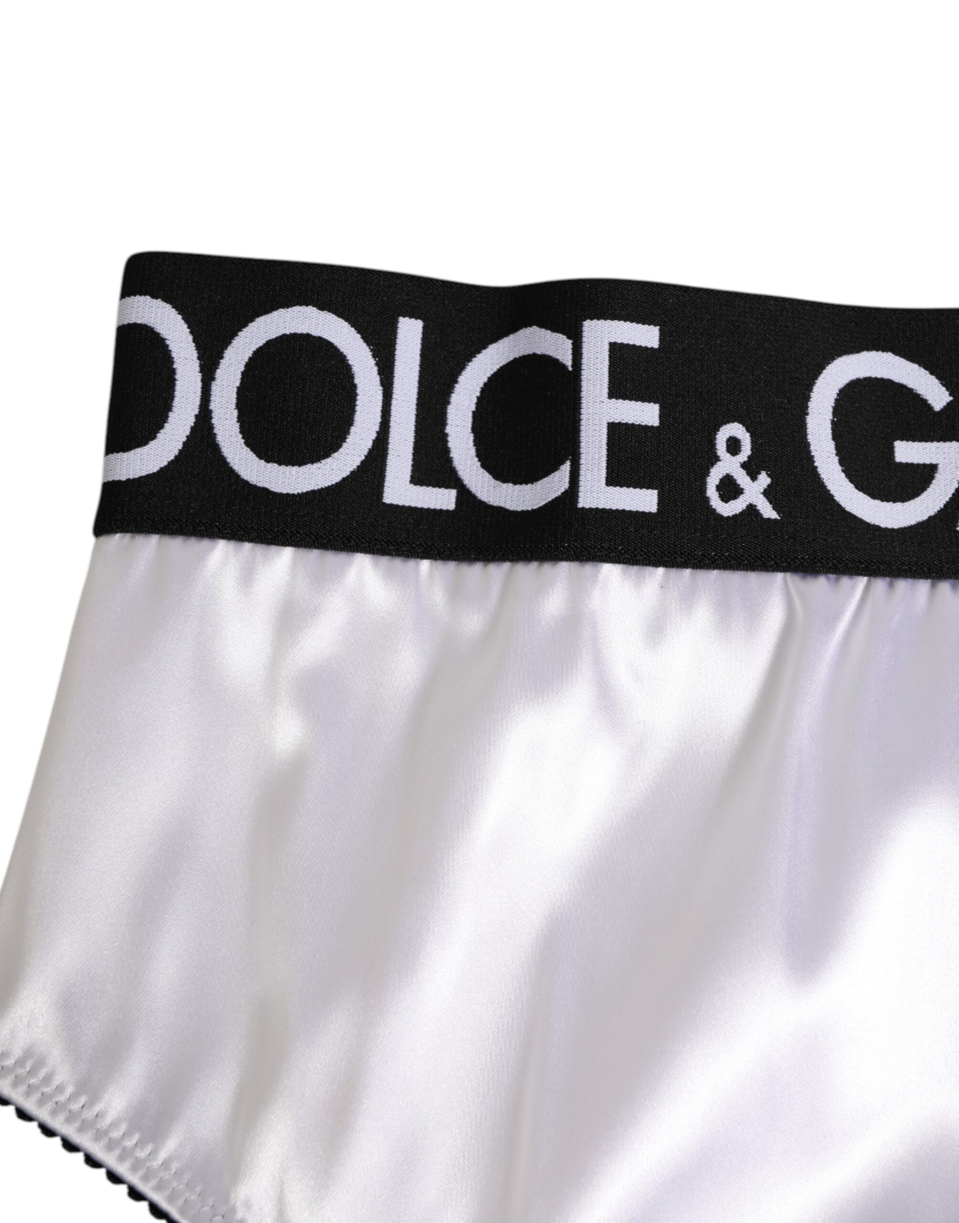 Dolce & Gabbana White Satin High-Waist Black Logo Women Underwear