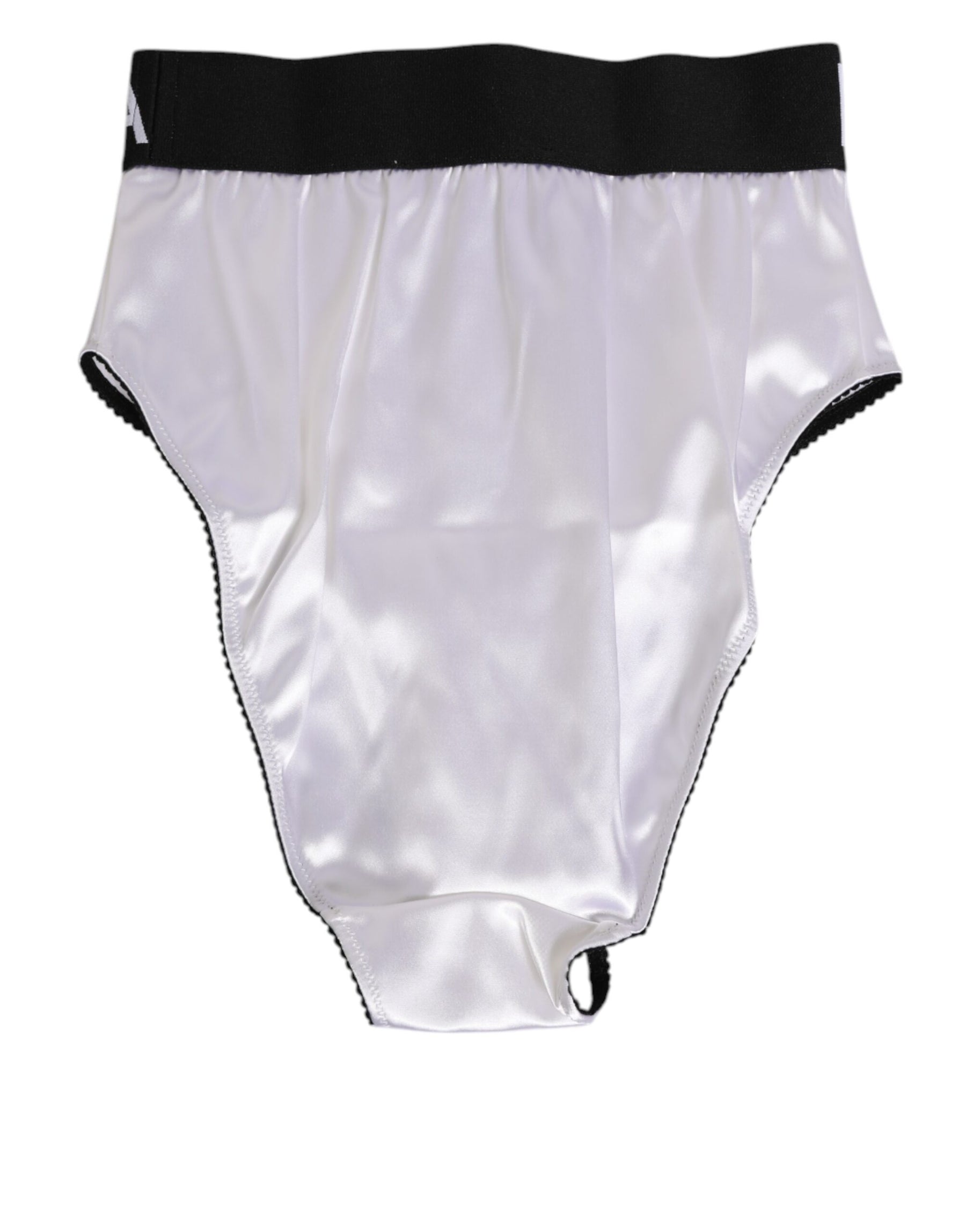 Dolce & Gabbana White Satin High-Waist Black Logo Women Underwear | Regal Royce