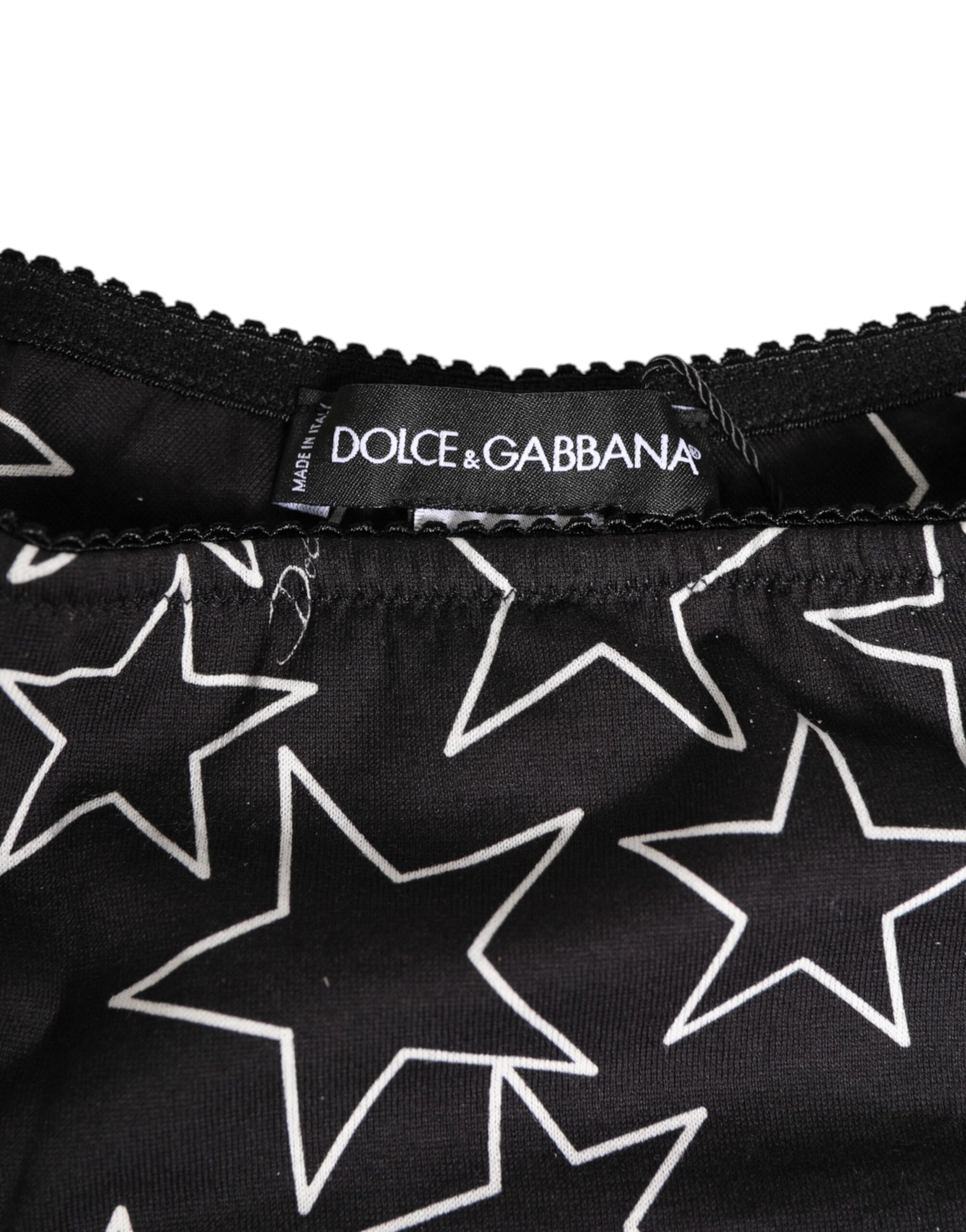 Dolce & Gabbana Black White Star Print Cotton Slip Panty Underwear