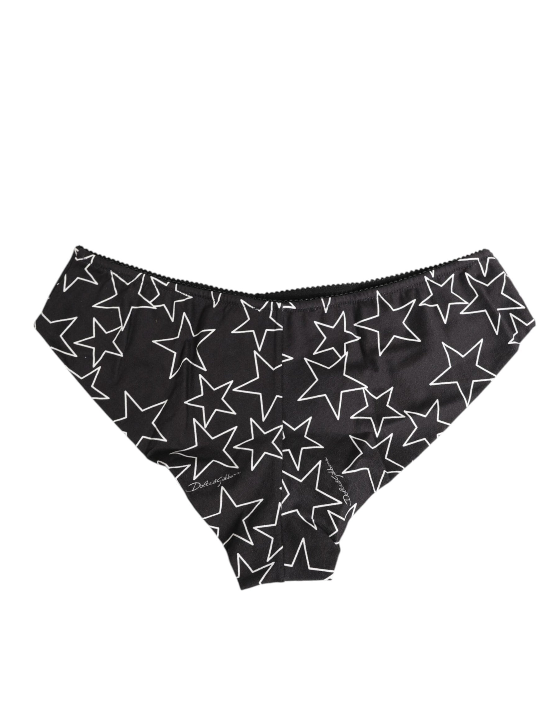 Dolce & Gabbana Black White Star Print Cotton Slip Panty Underwear | Regal Royce
