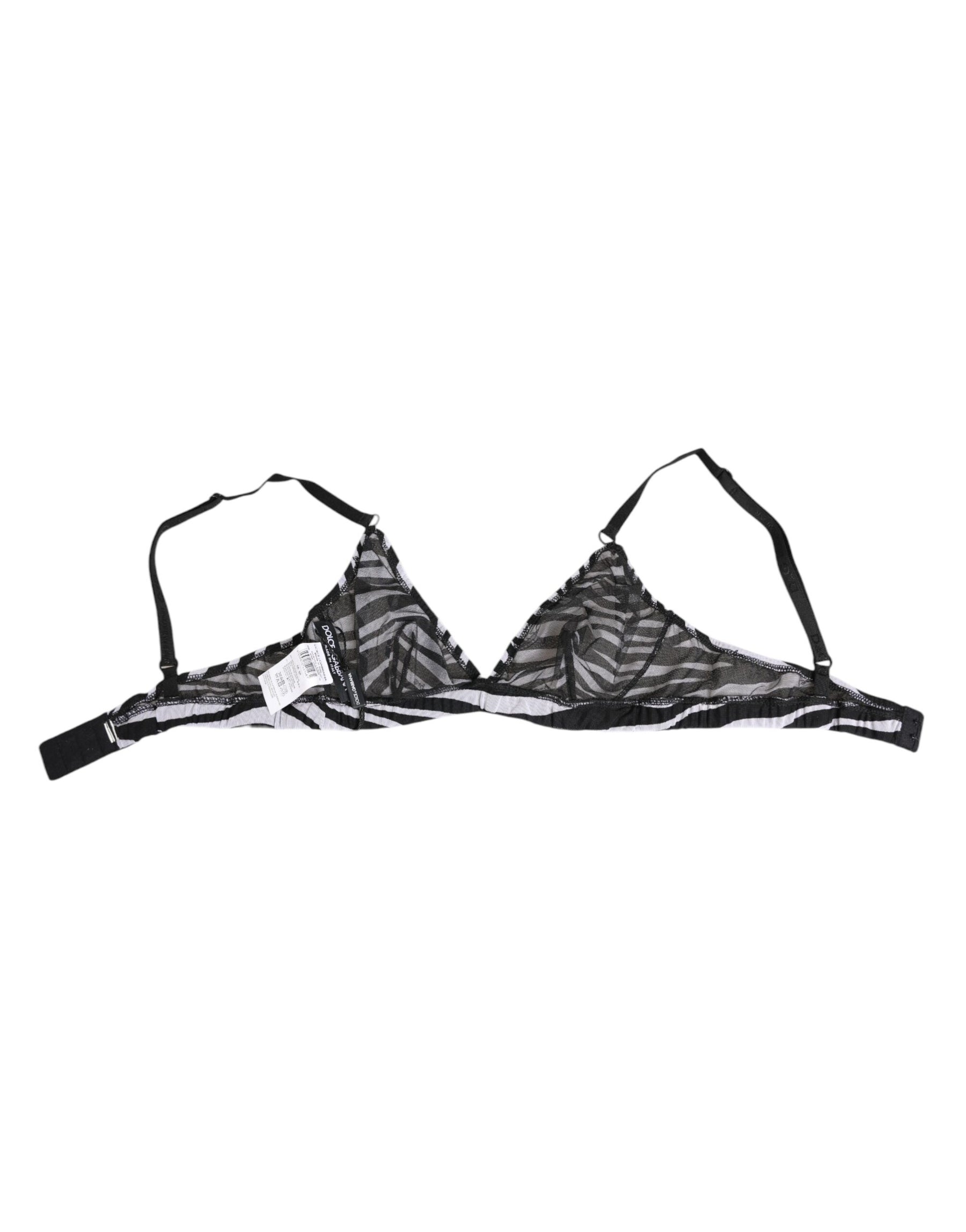 Dolce & Gabbana Black White Zebra Print Sheer Mesh Bralette Underwear | Regal Royce
