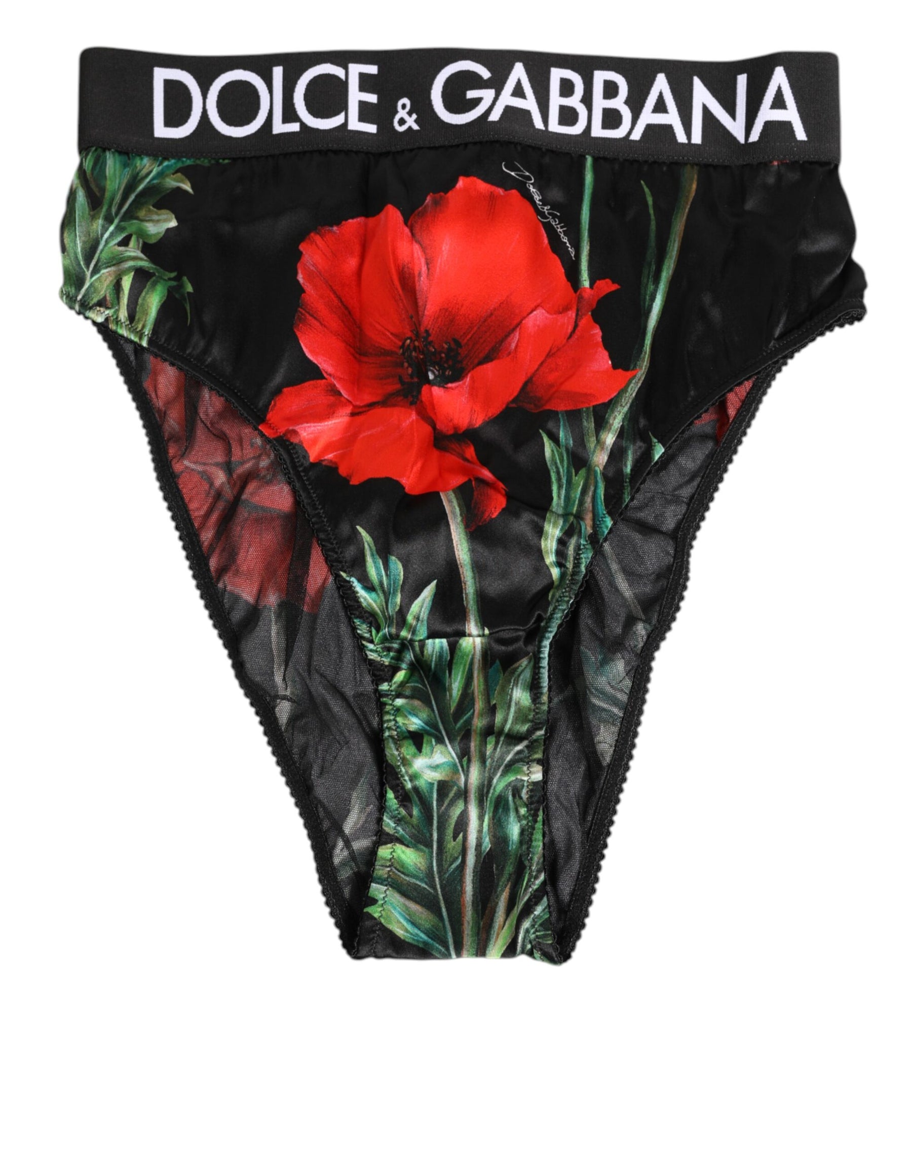 Dolce & Gabbana Black Floral Print High Waist Sheer Mesh Underwear | Regal Royce