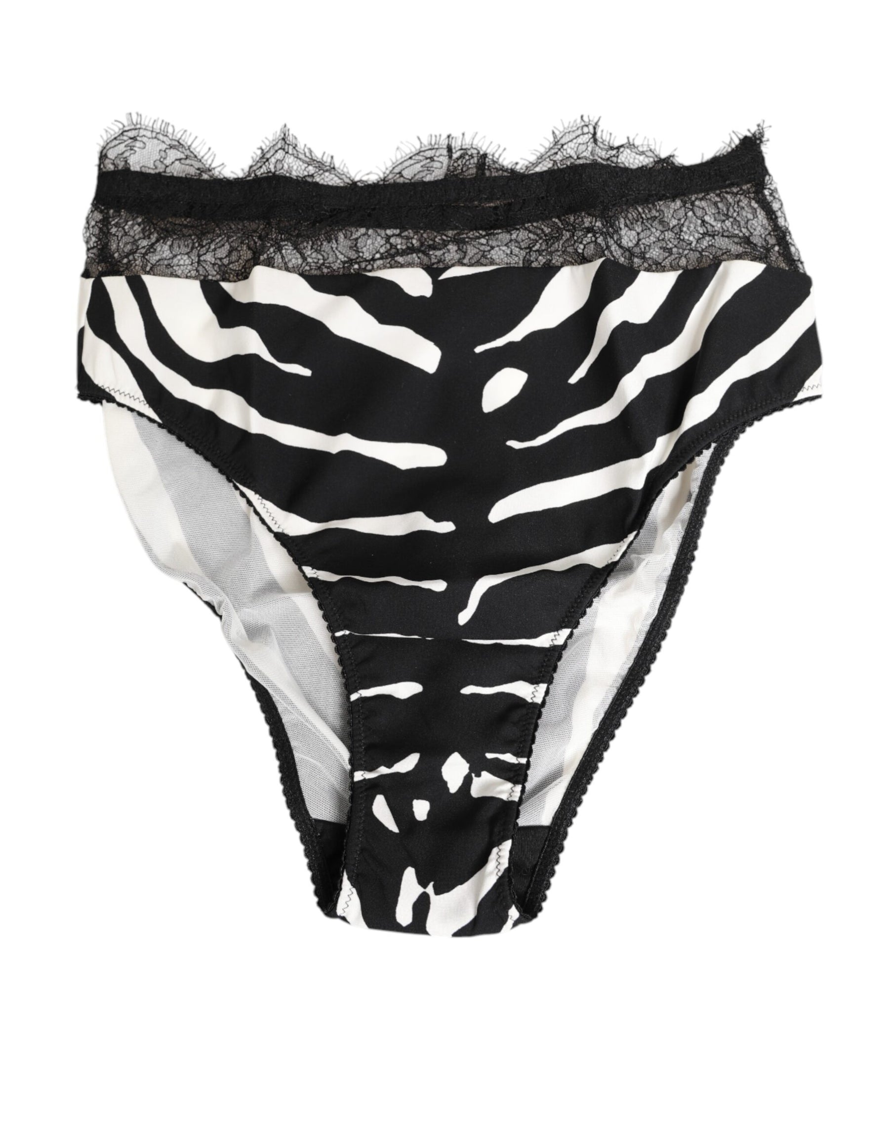 Dolce & Gabbana Black White Zebra Print Lace Trim High Underwear | Regal Royce