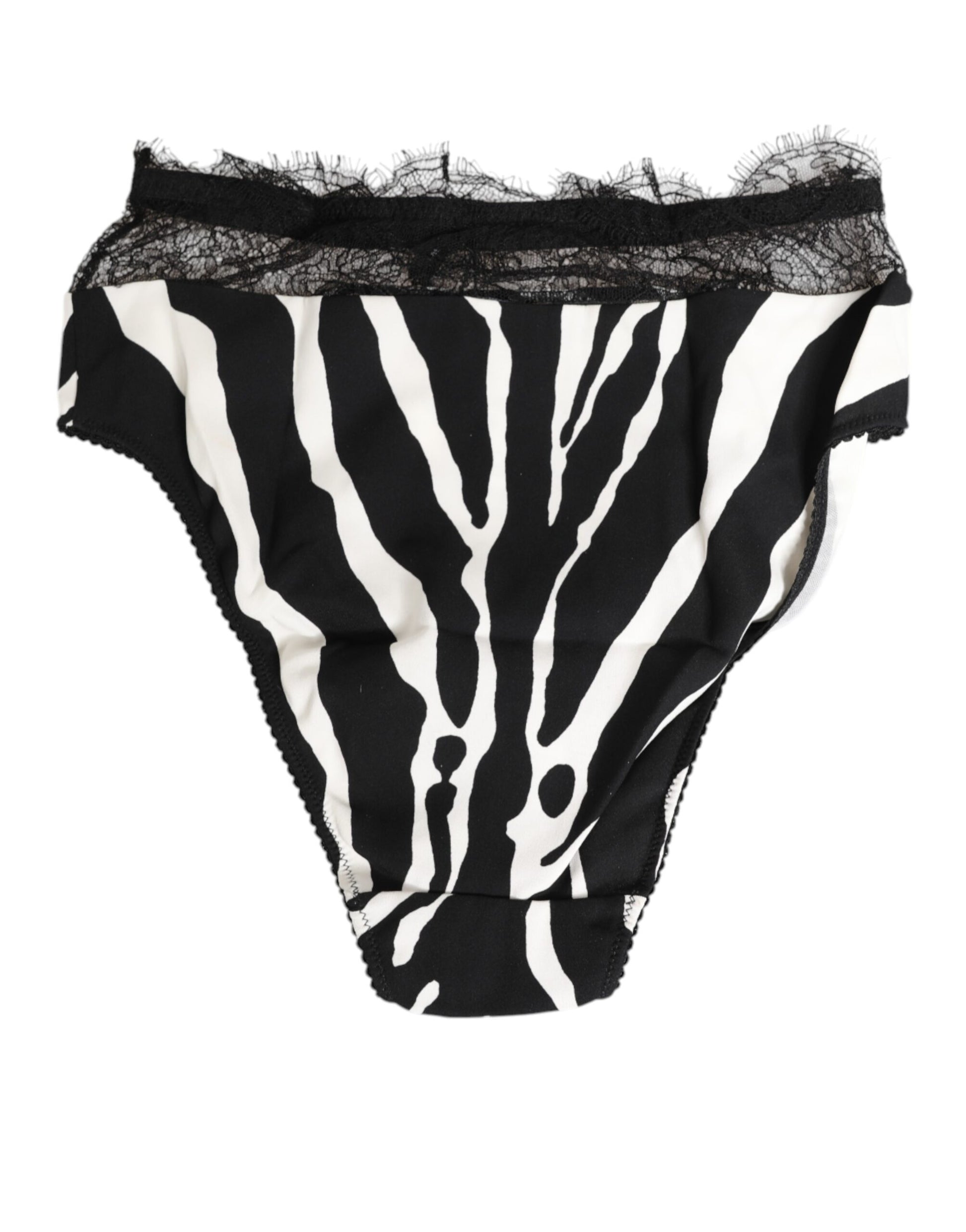 Dolce & Gabbana Black White Zebra Print Lace Trim High Underwear