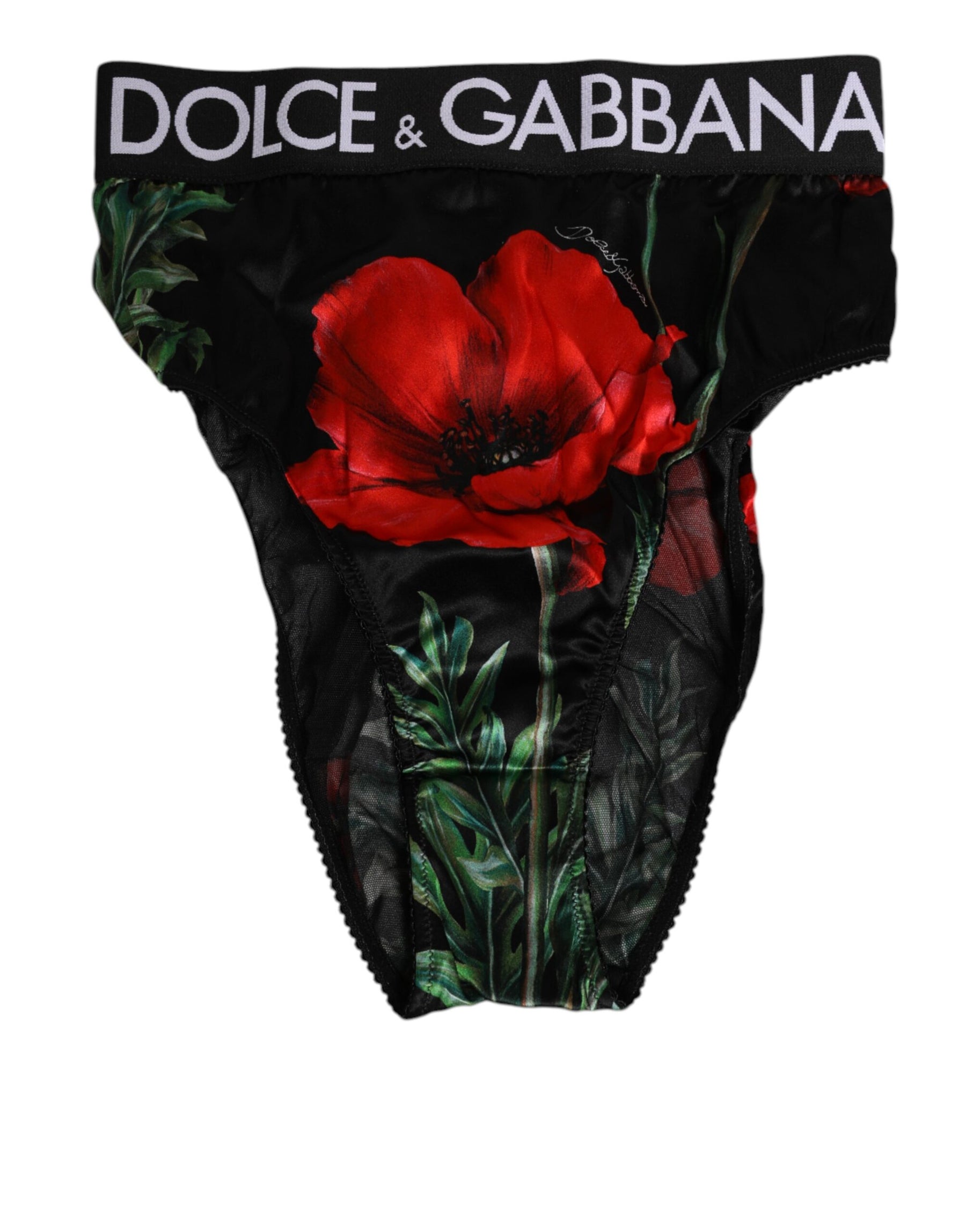 Dolce & Gabbana Black Floral Print High Waist Sheer Mesh Underwear | Regal Royce