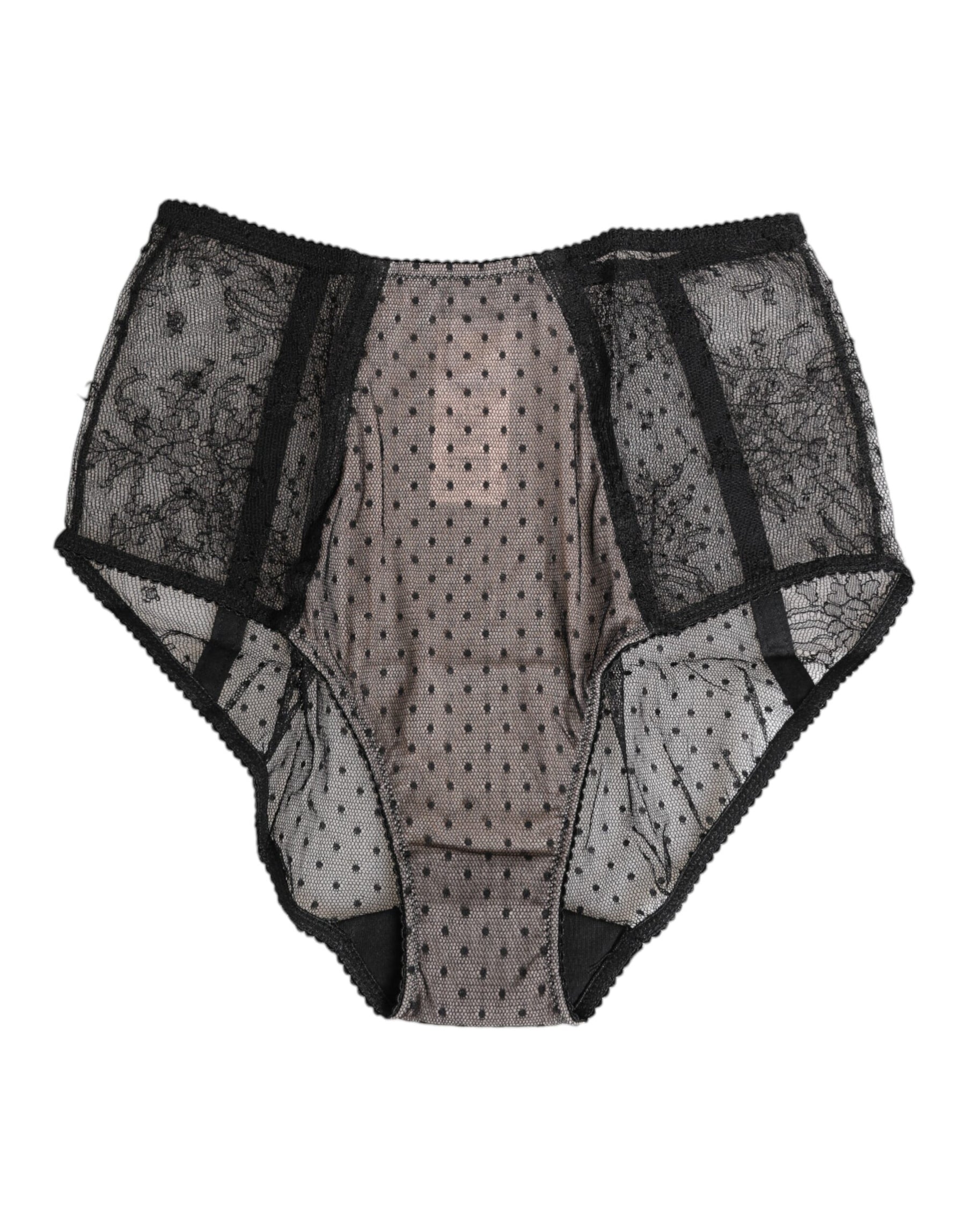 Dolce & Gabbana Black Sheer Polka Dot Lace High Waist Underwear | Regal Royce