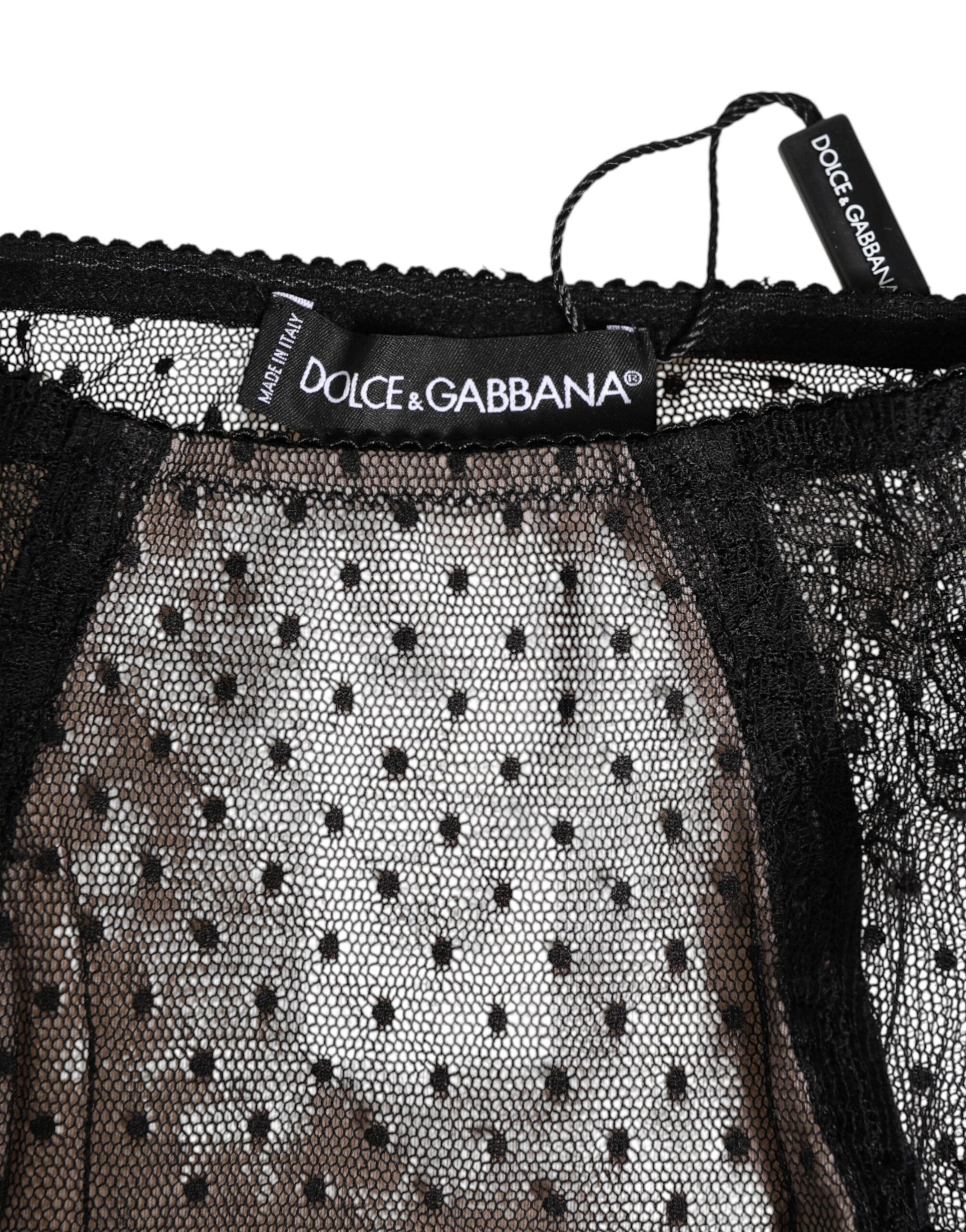 Dolce & Gabbana Black Sheer Polka Dot Lace High Waist Underwear | Regal Royce