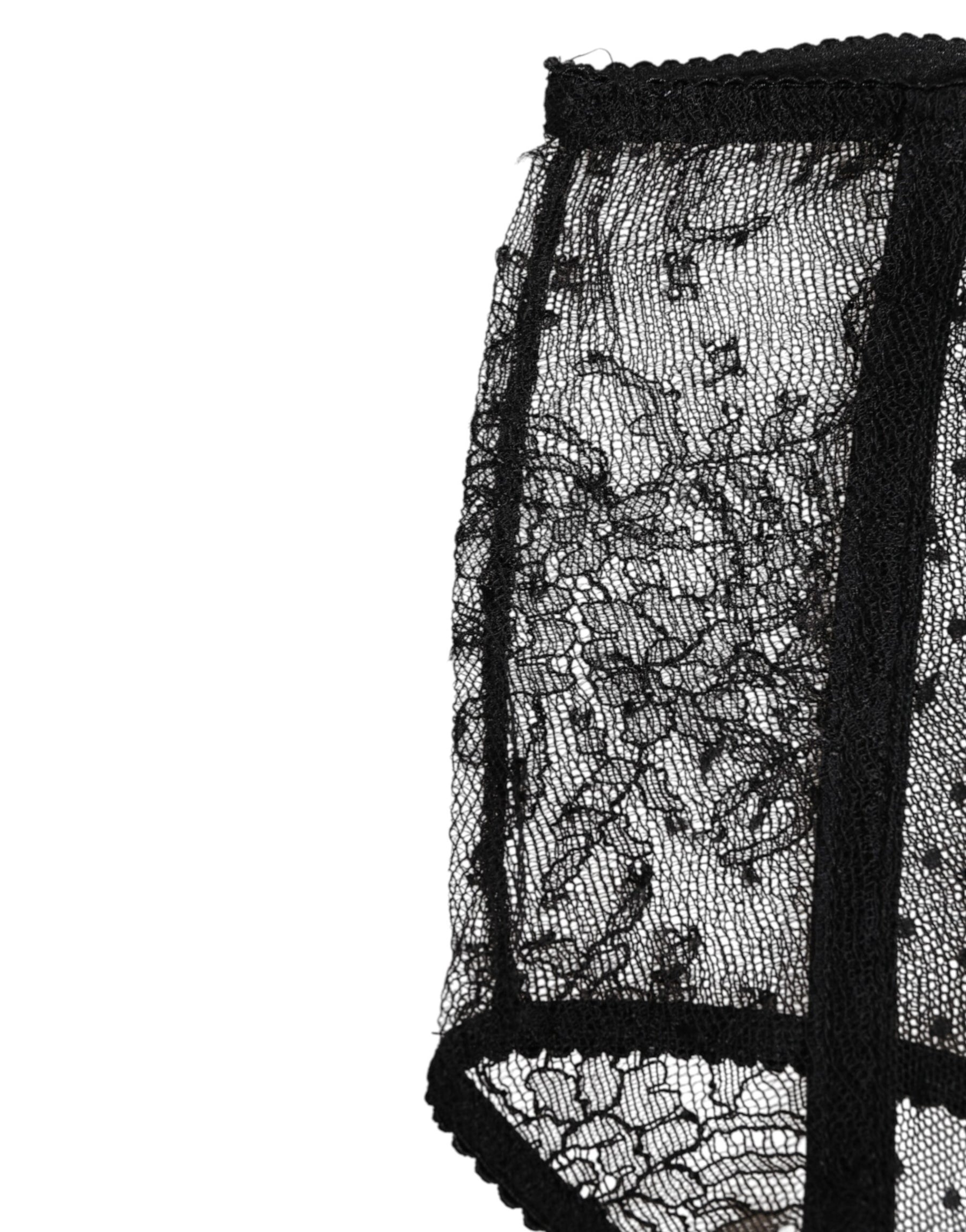 Dolce & Gabbana Black Sheer Polka Dot Lace High Waist Underwear | Regal Royce