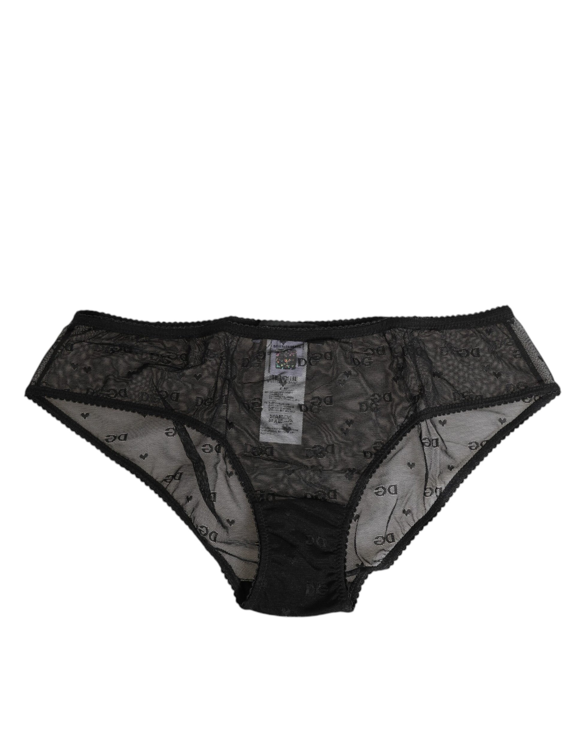 Dolce & Gabbana Black Sheer Mesh Lace Polka Dot Logo Underwear