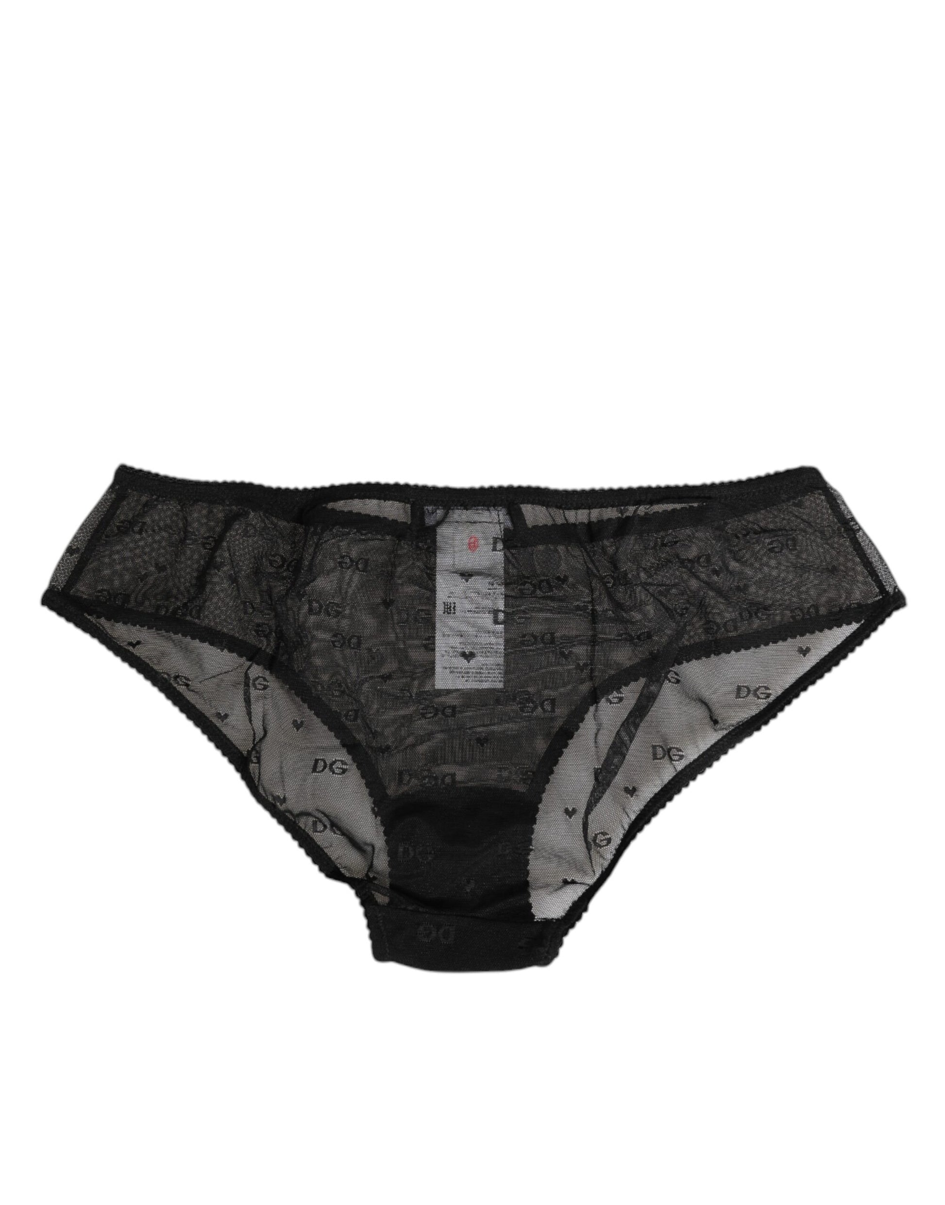 Dolce & Gabbana Black Sheer Mesh Lace Polka Dot Logo Underwear