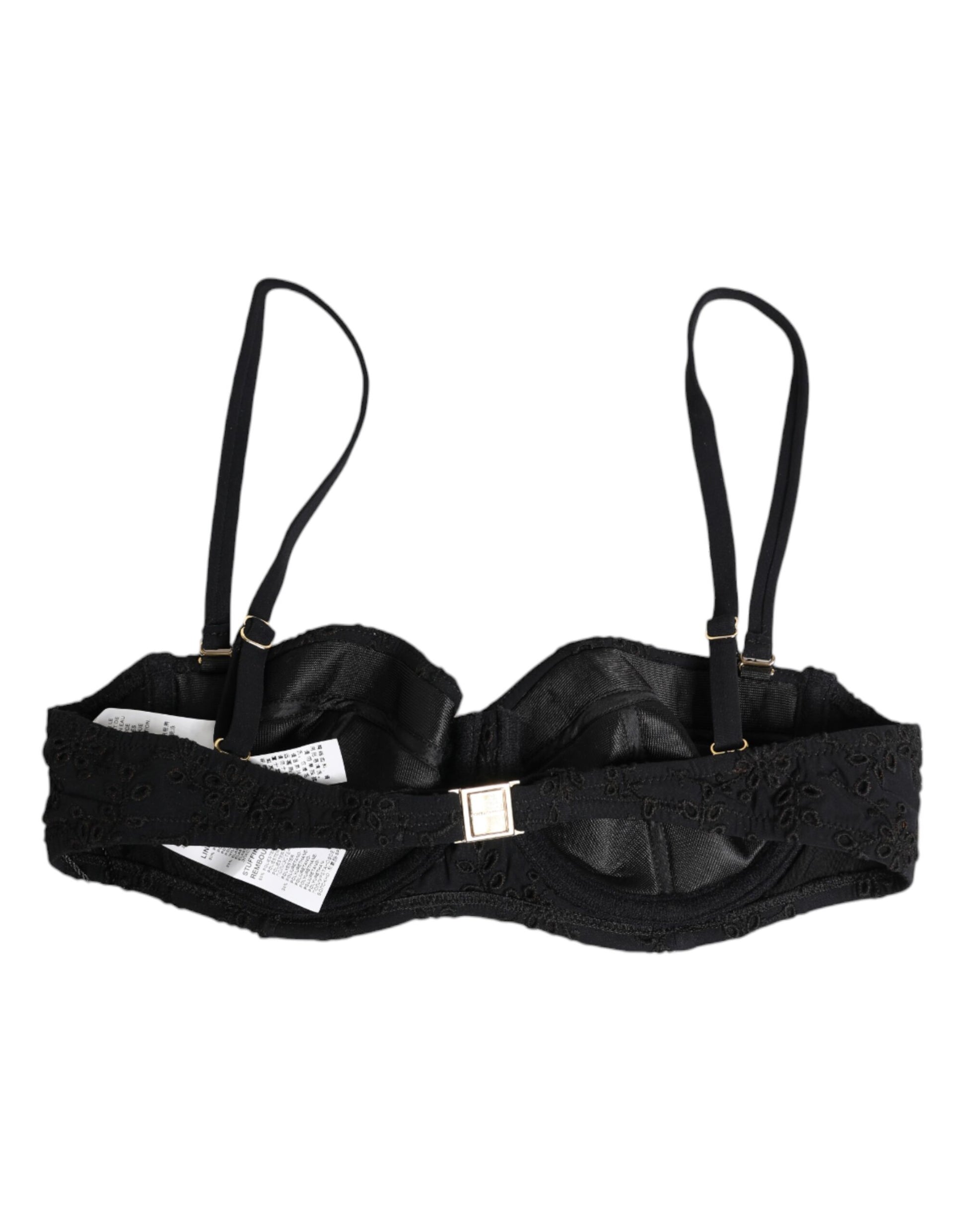 Dolce & Gabbana Black Polyester Embroidered Underwire Bra Underwear