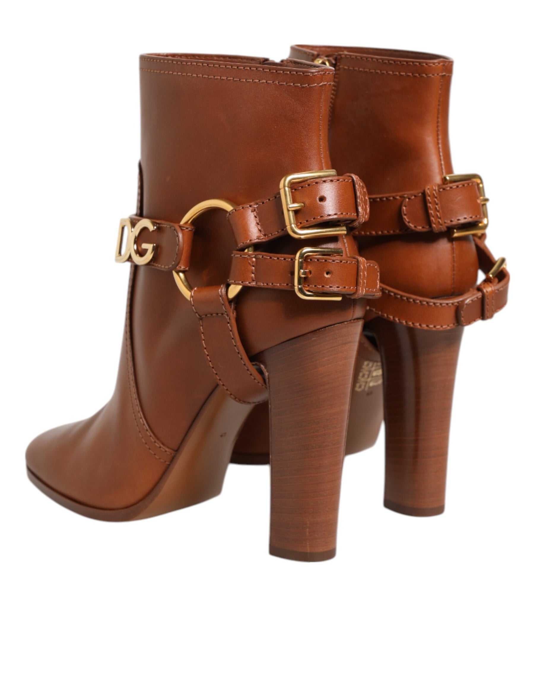 Dolce & Gabbana Brown Leather DG Logo Buckle Ankle Boots Shoes | Regal Royce