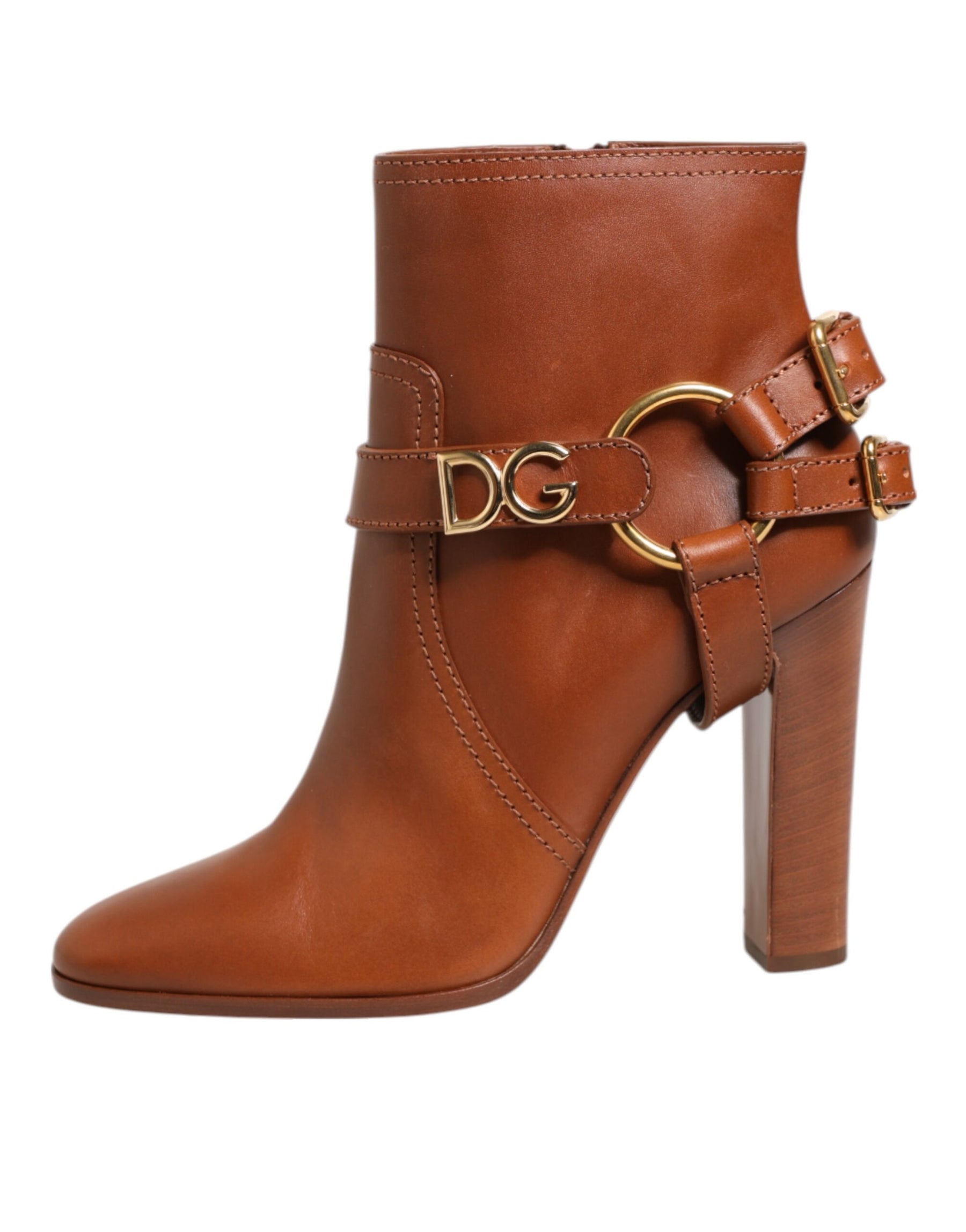 Dolce & Gabbana Brown Leather DG Logo Buckle Ankle Boots Shoes | Regal Royce