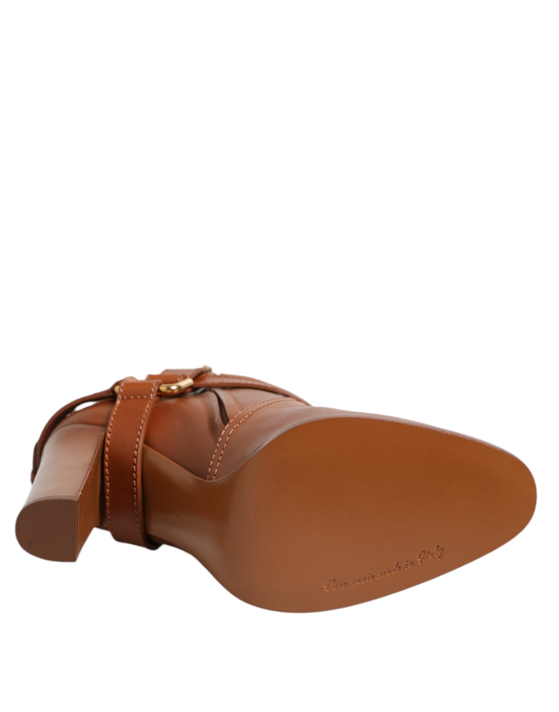 Dolce & Gabbana Brown Leather DG Logo Buckle Ankle Boots Shoes | Regal Royce