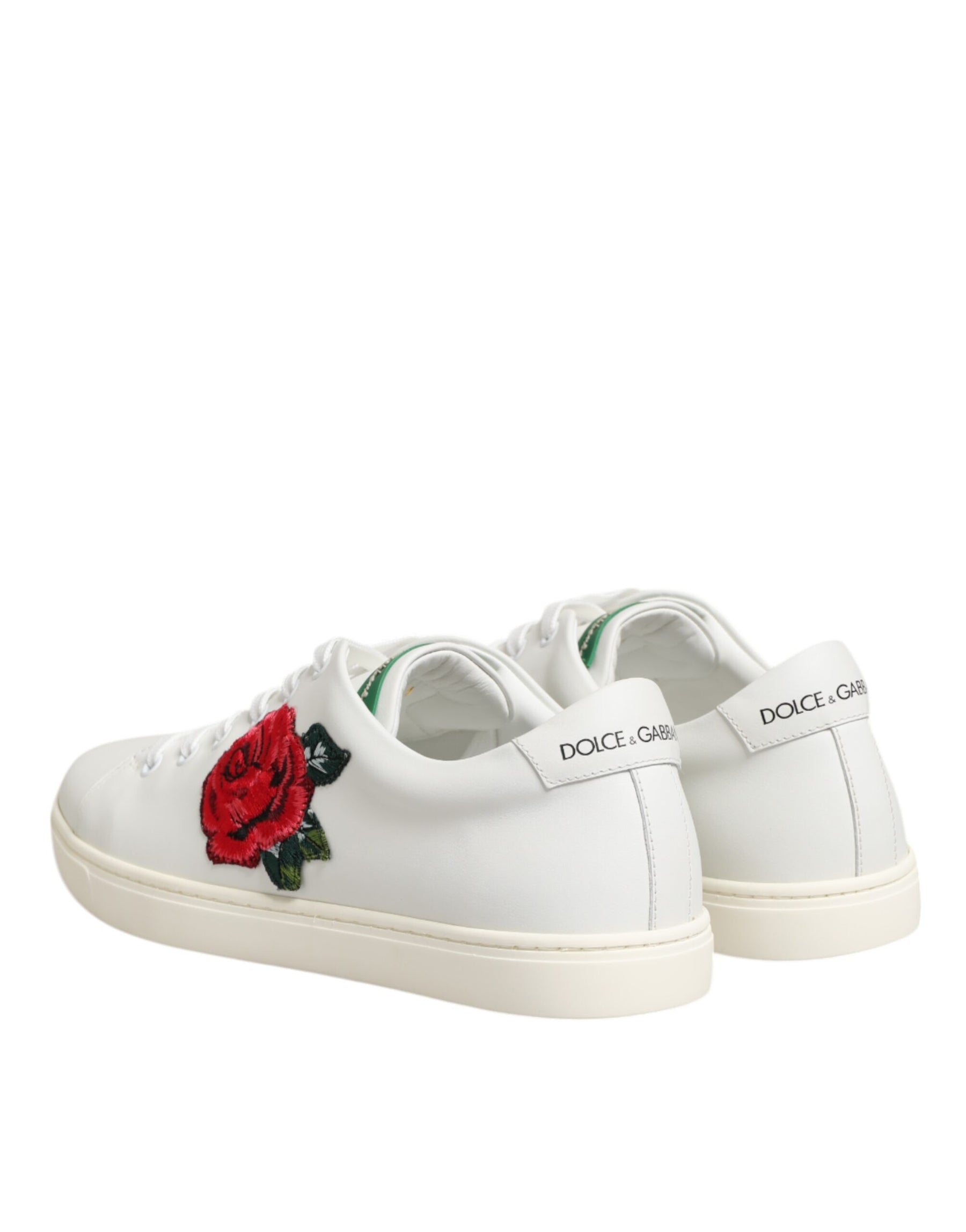 Dolce & Gabbana White Leather Rose Embroidery Low-Top  Shoes | Regal Royce