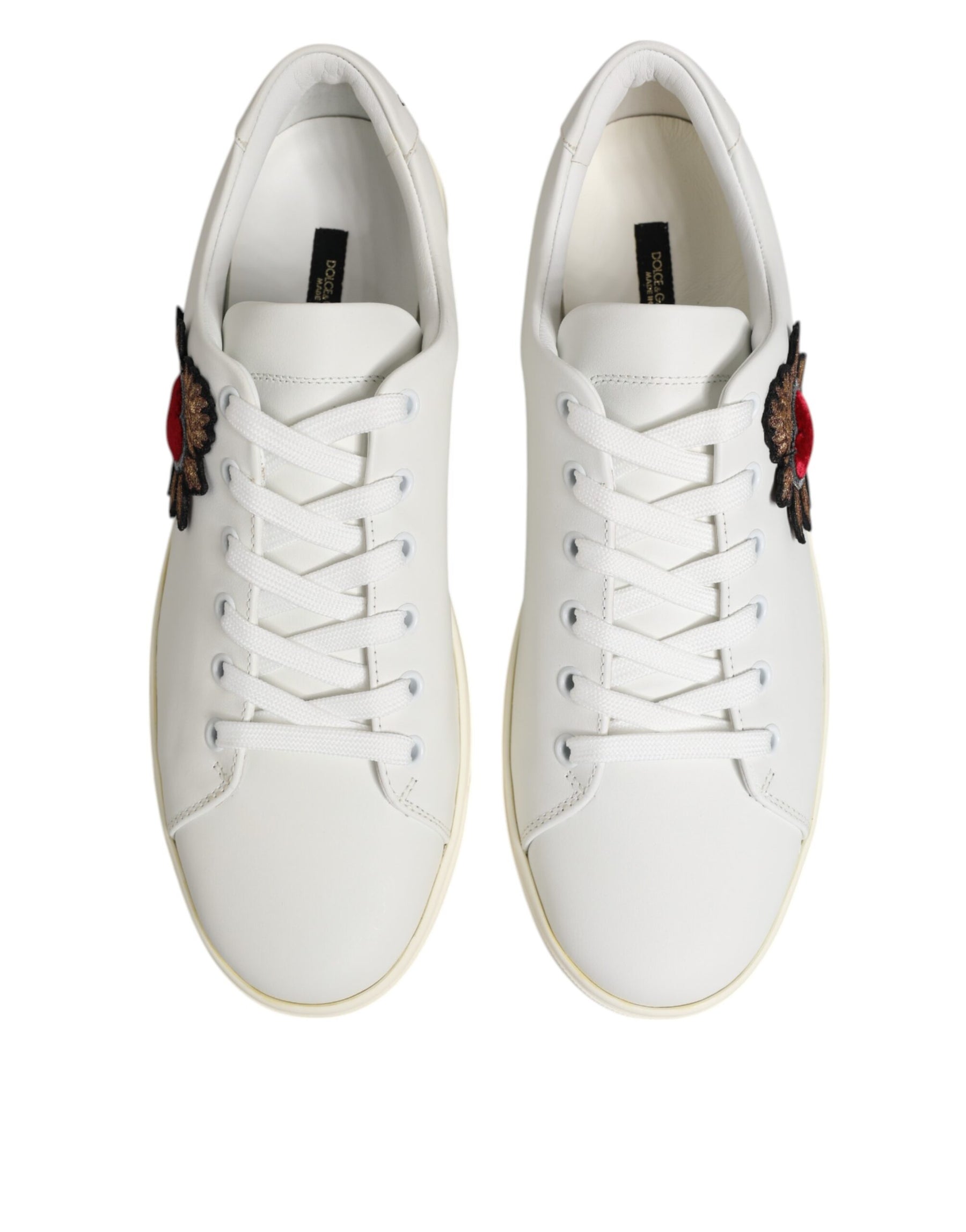 Dolce & Gabbana White Leather Sacred Heart Patch Sneakers Shoes | Regal Royce