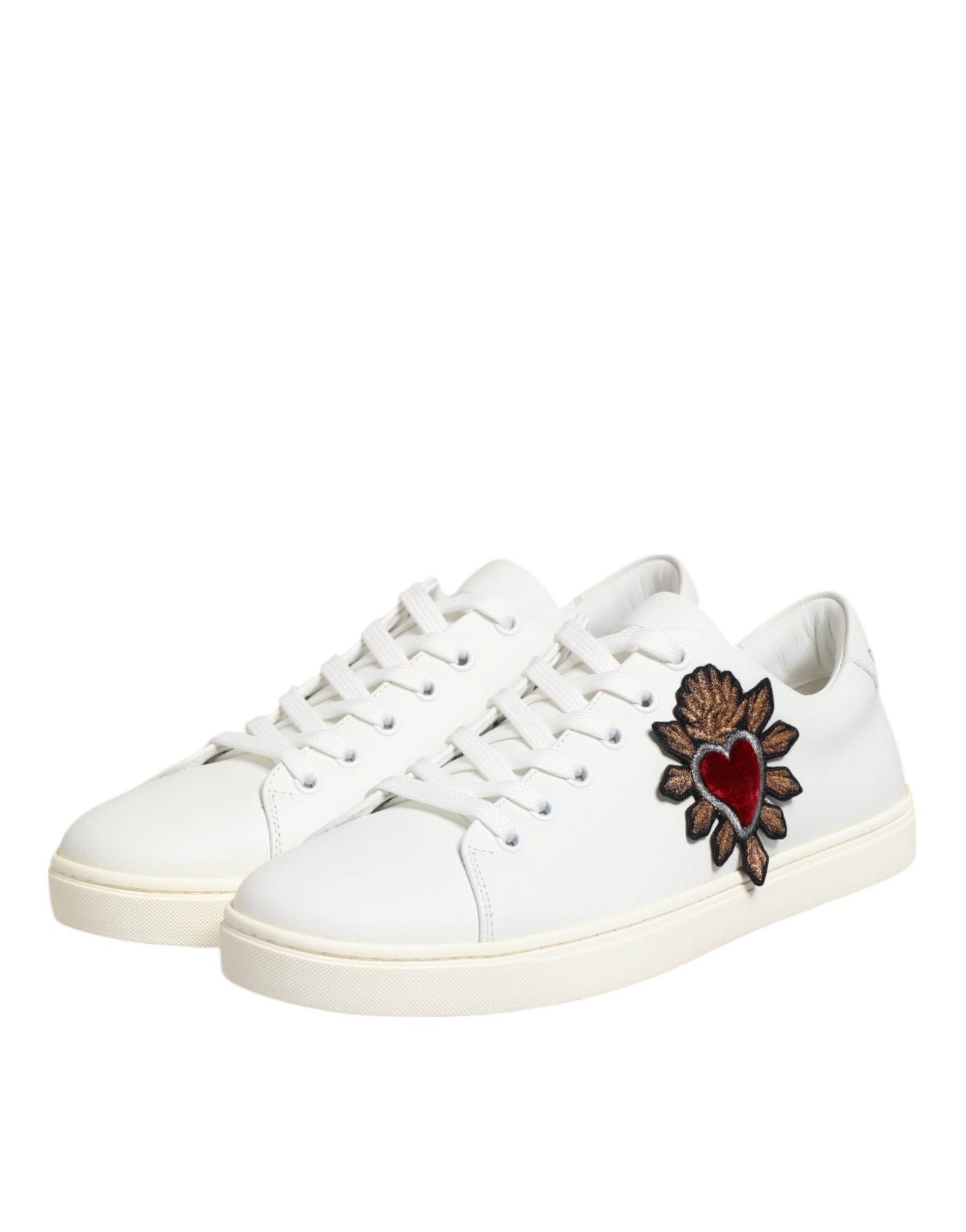 Dolce & Gabbana White Leather Sacred Heart Patch Sneakers Shoes | Regal Royce