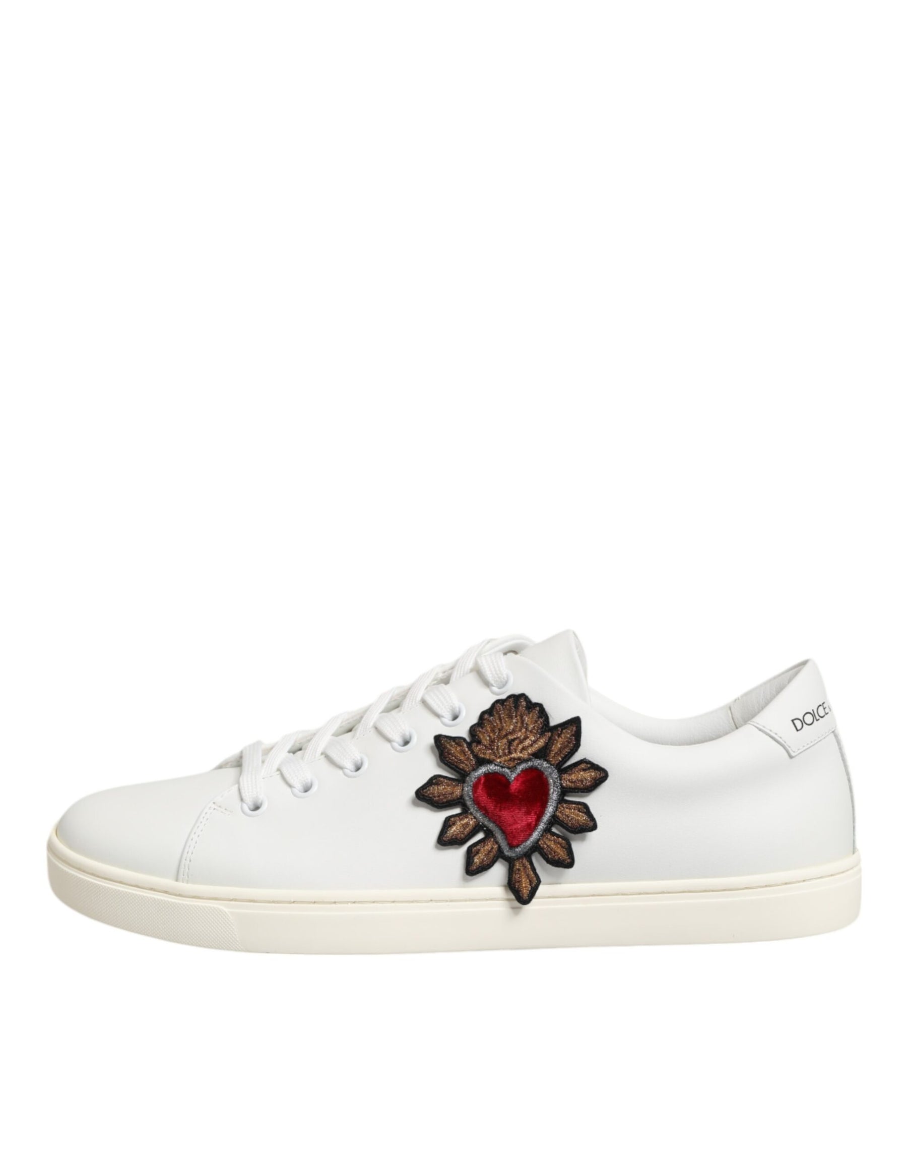 Dolce & Gabbana White Leather Sacred Heart Patch Sneakers Shoes | Regal Royce