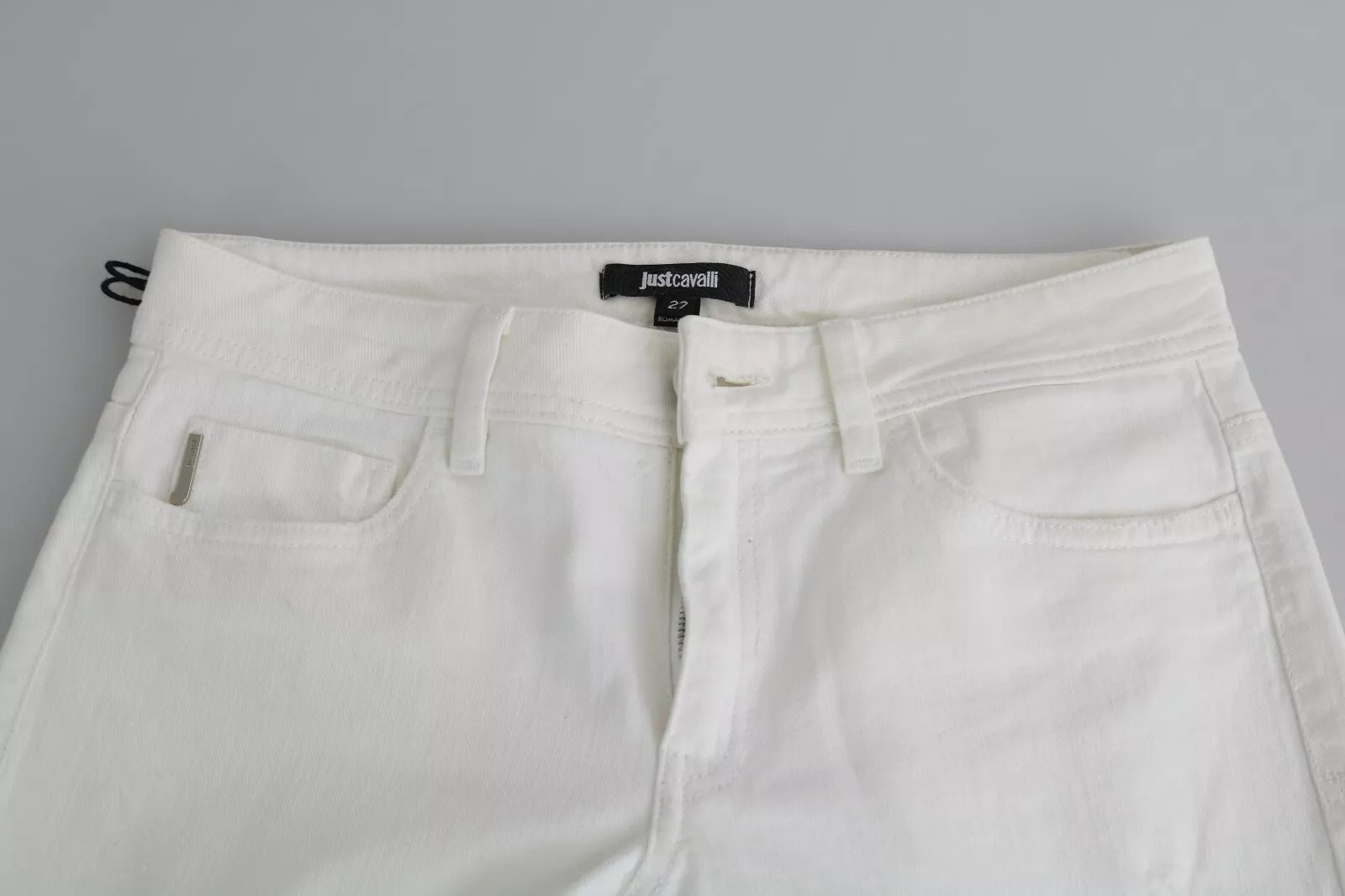Just Cavalli White Cotton Slim Fit Mid Waist Skinny Trouser Jeans | Regal Royce