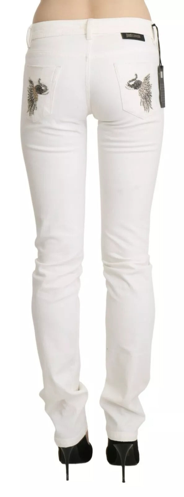 Just Cavalli White Cotton Slim Fit Mid Waist Skinny Trouser Jeans | Regal Royce