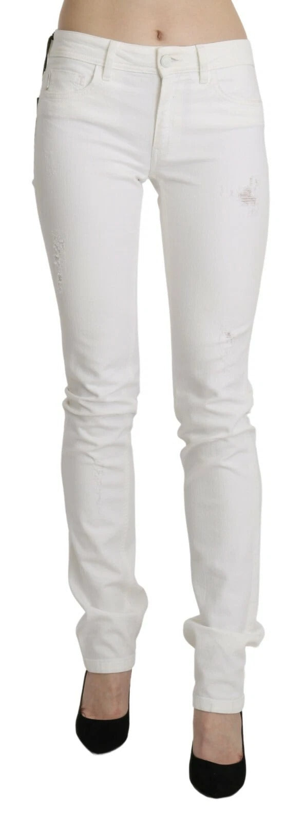 Just Cavalli White Cotton Slim Fit Mid Waist Skinny Trouser Jeans | Regal Royce