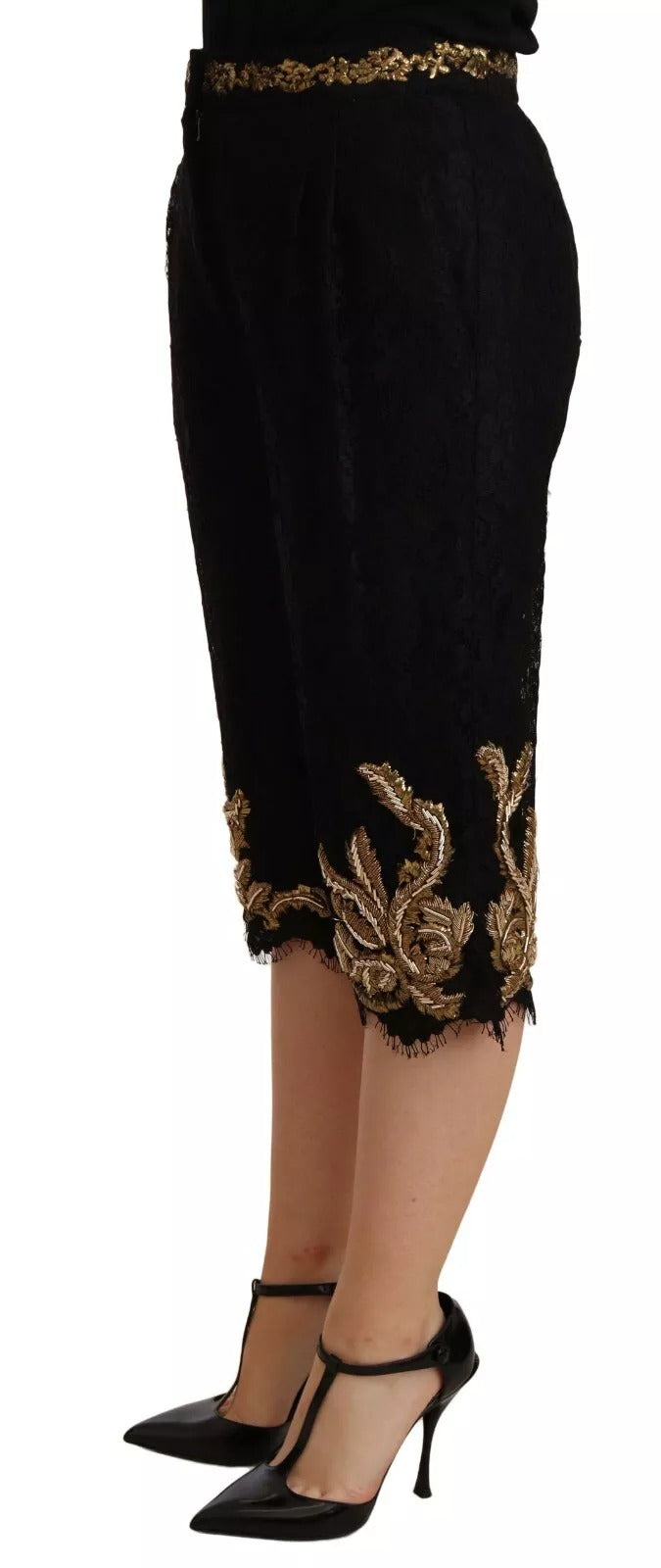 Dolce & Gabbana Black Lace Gold Baroque SPECIAL PIECE Shorts | Regal Royce