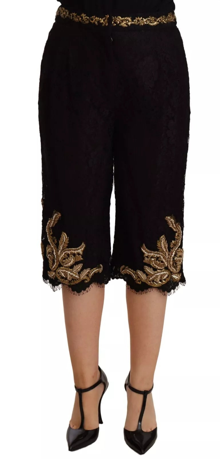 Dolce & Gabbana Black Lace Gold Baroque SPECIAL PIECE Shorts | Regal Royce