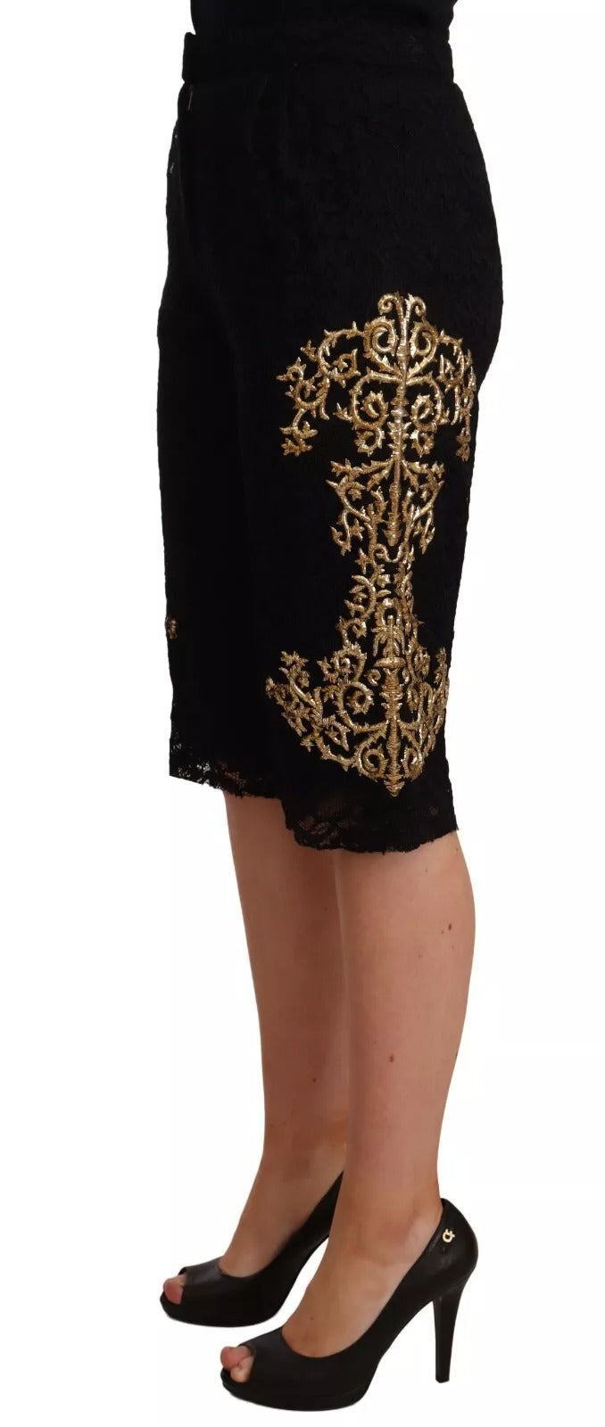 Dolce & Gabbana Black Lace Gold Baroque SPECIAL PIECE Shorts | Regal Royce