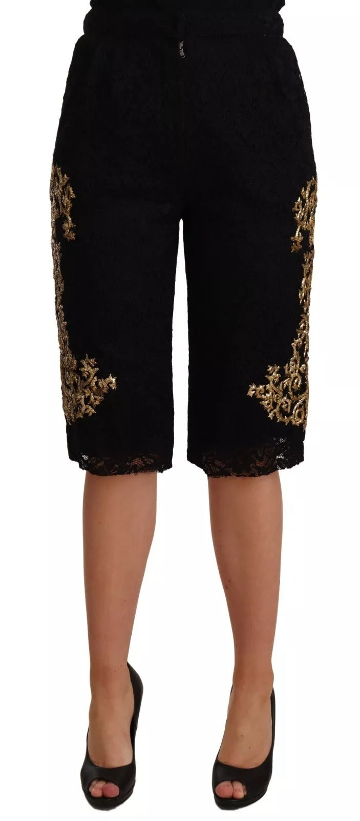 Dolce & Gabbana Black Lace Gold Baroque SPECIAL PIECE Shorts | Regal Royce