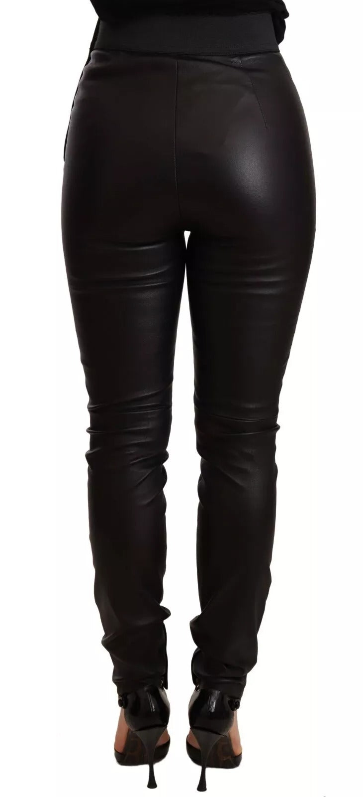Dolce & Gabbana Black Leather Elastic Waist Trouser Pants | Regal Royce