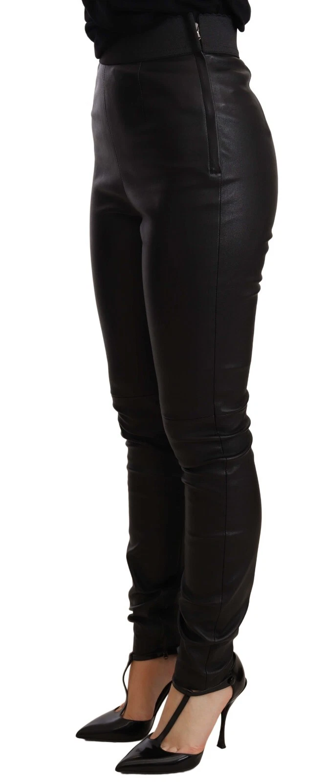 Dolce & Gabbana Black Leather Elastic Waist Trouser Pants | Regal Royce