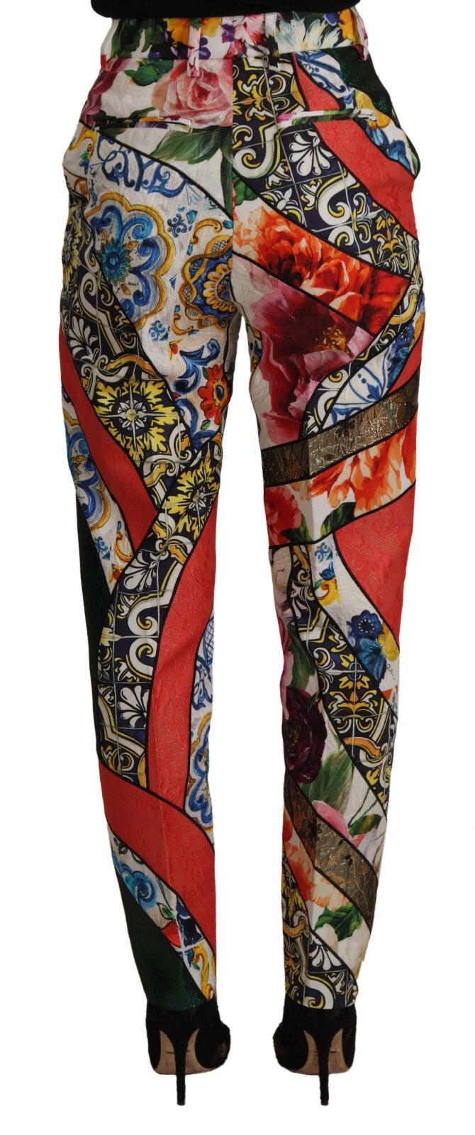 Dolce & Gabbana Multicolor Patchwork Jacquard High Waist Pants | Regal Royce