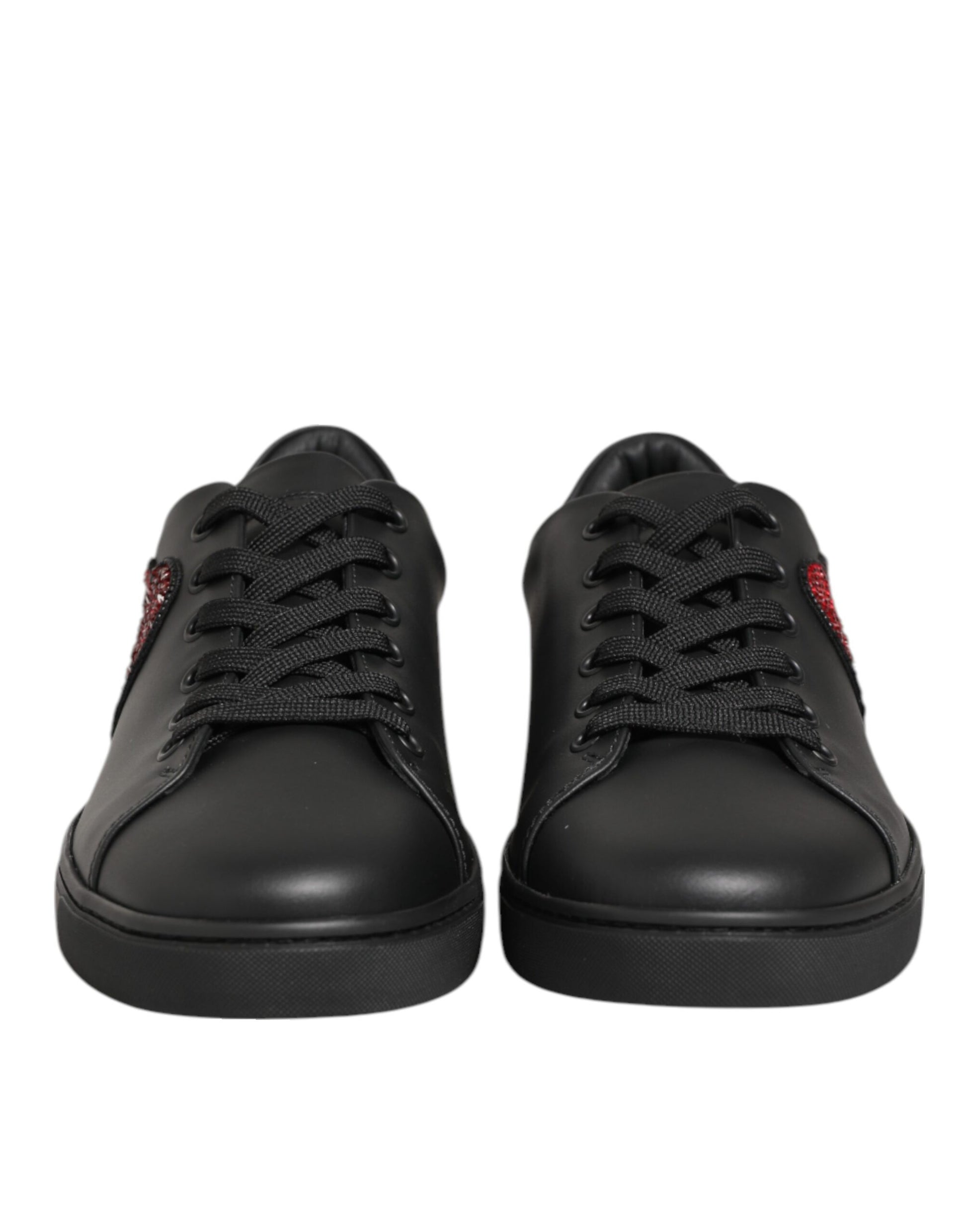 Dolce & Gabbana Black Leather Crystal Heart Sneakers  Shoes