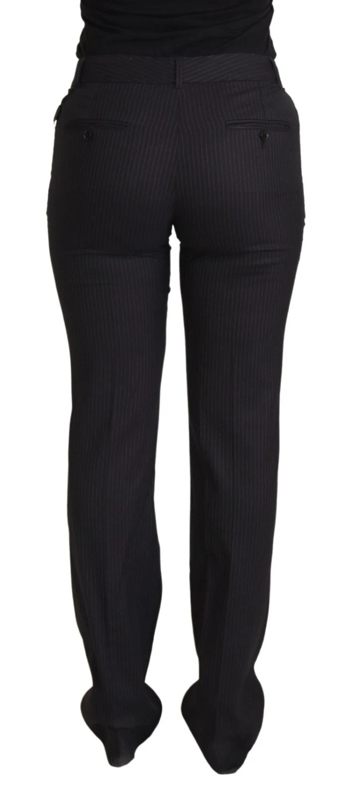 Dolce & Gabbana Black Stripes Mid Waist Trouser Pants | Regal Royce