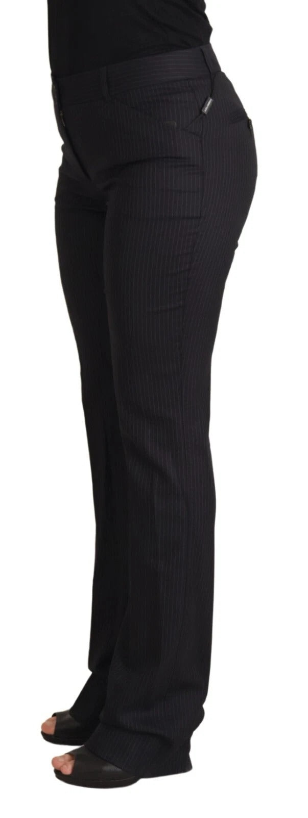 Dolce & Gabbana Black Stripes Mid Waist Trouser Pants | Regal Royce